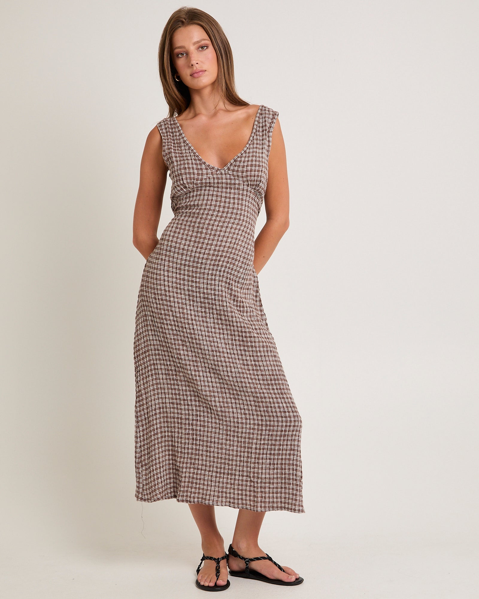 afends seersucker check maxi dress Afends Shipwreck Seersucker Check Maxi Dress Marlin