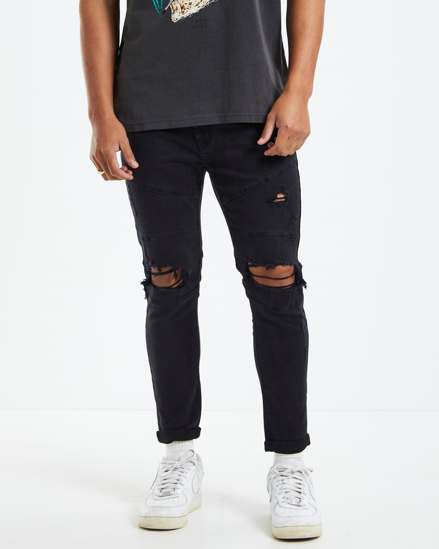 Offset Panel Skinny Jeans Flat Black
