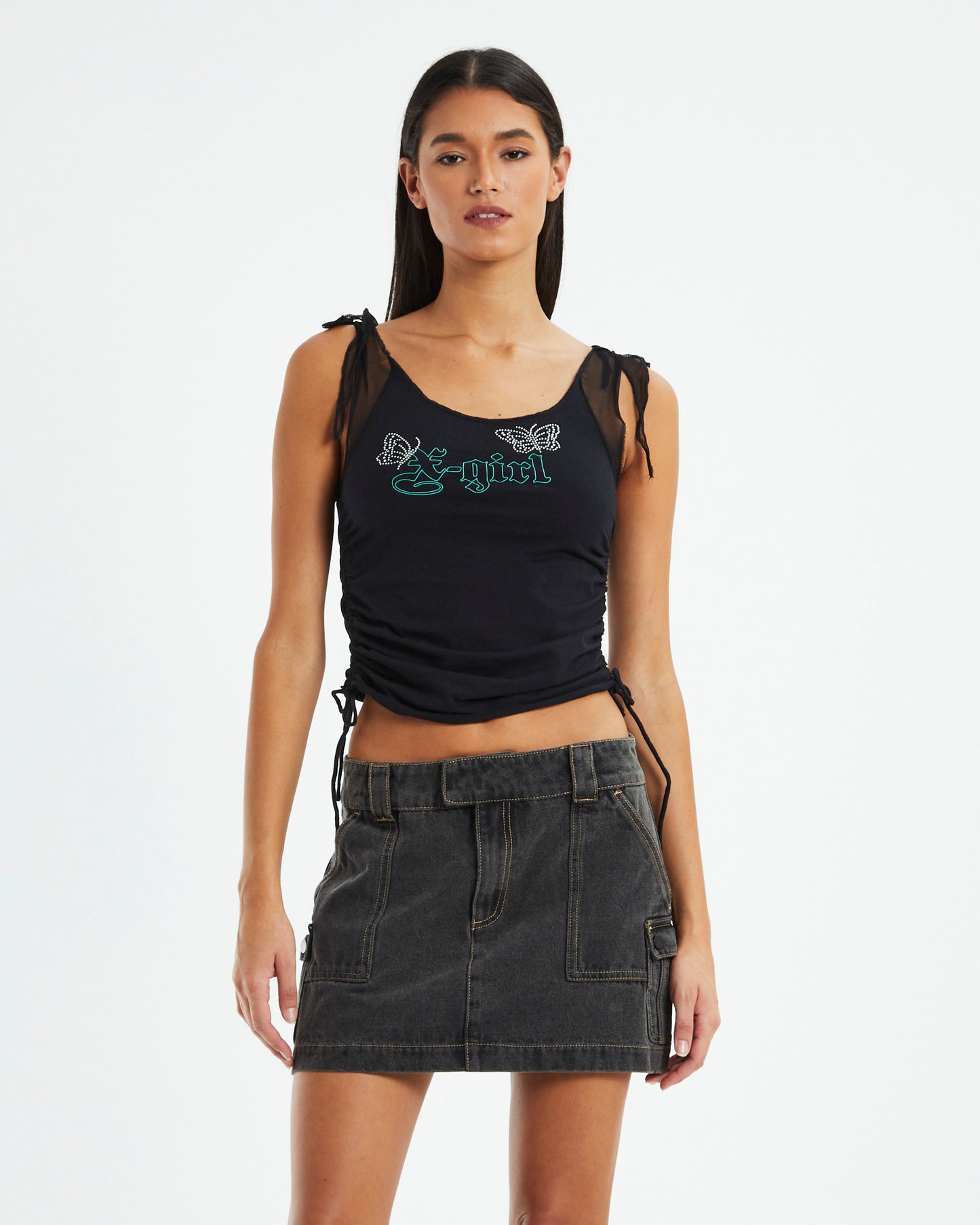 Rhinestone Butterfly Tank Top Black