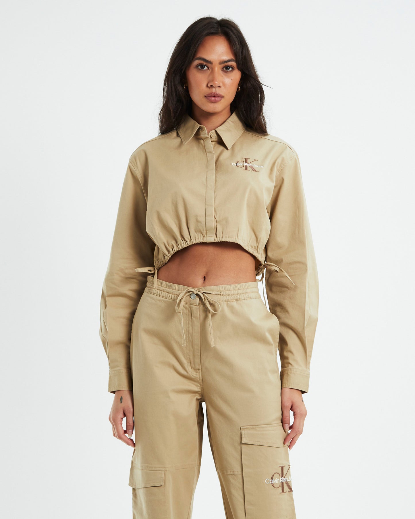 Archival Monologo Cropped Shirt Travertine