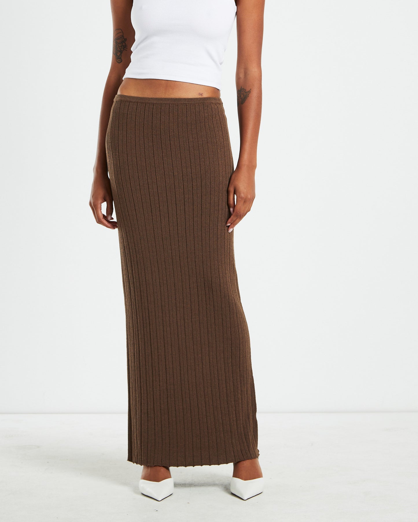 Tayla Texture Knit Midi Skirt Mocha Brown