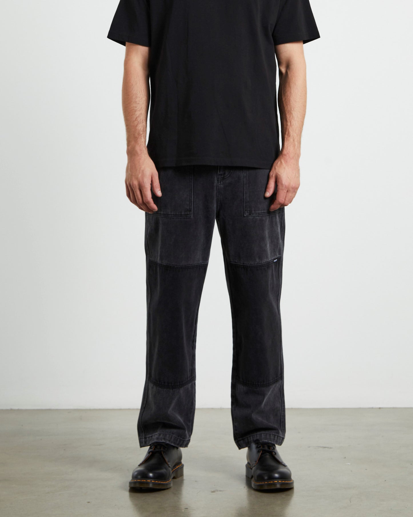 Good Home Double Knee Denim Worker Pants Black