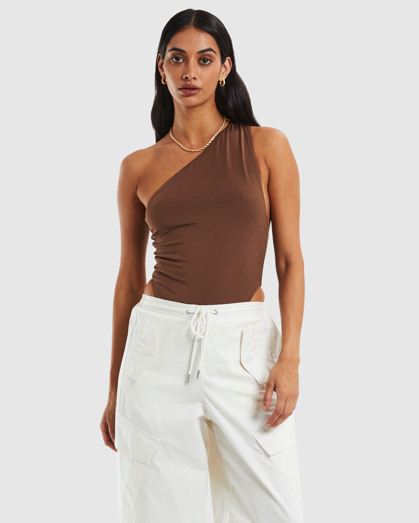 Stevie Slinky Cut Out Bodysuit Chocolate Brown