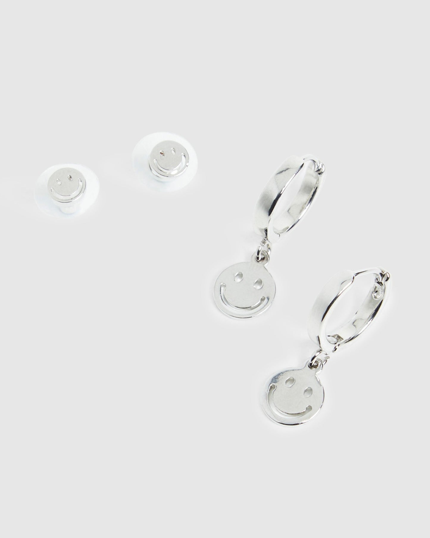 Smiley Huggie Earring Set Silver