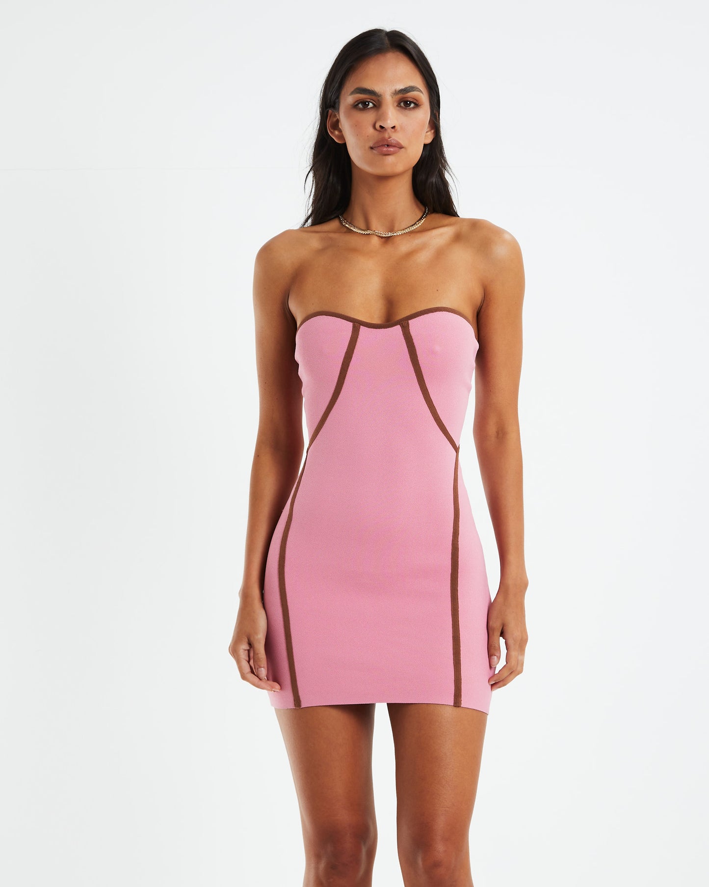 Lana Compact Knit Corset Dress Pink