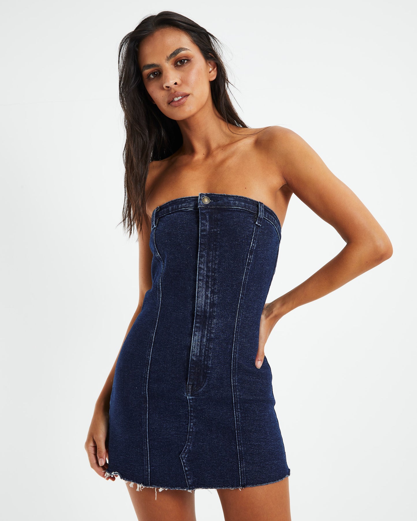 Marella Corset Denim Tube Dress Blue