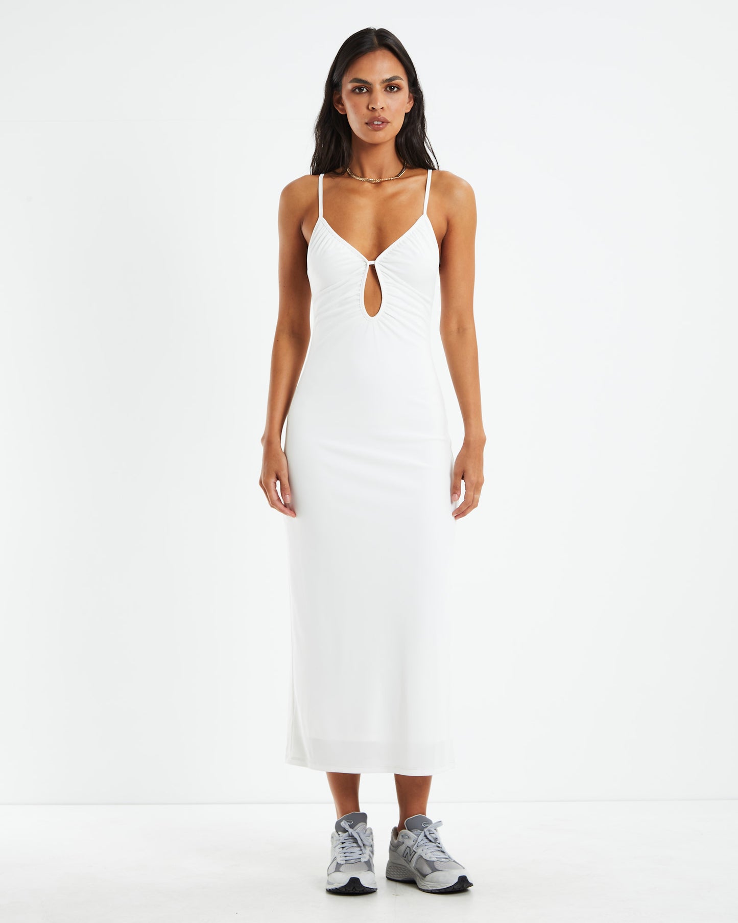 Marissa Slinky Keyhole Dress Off White