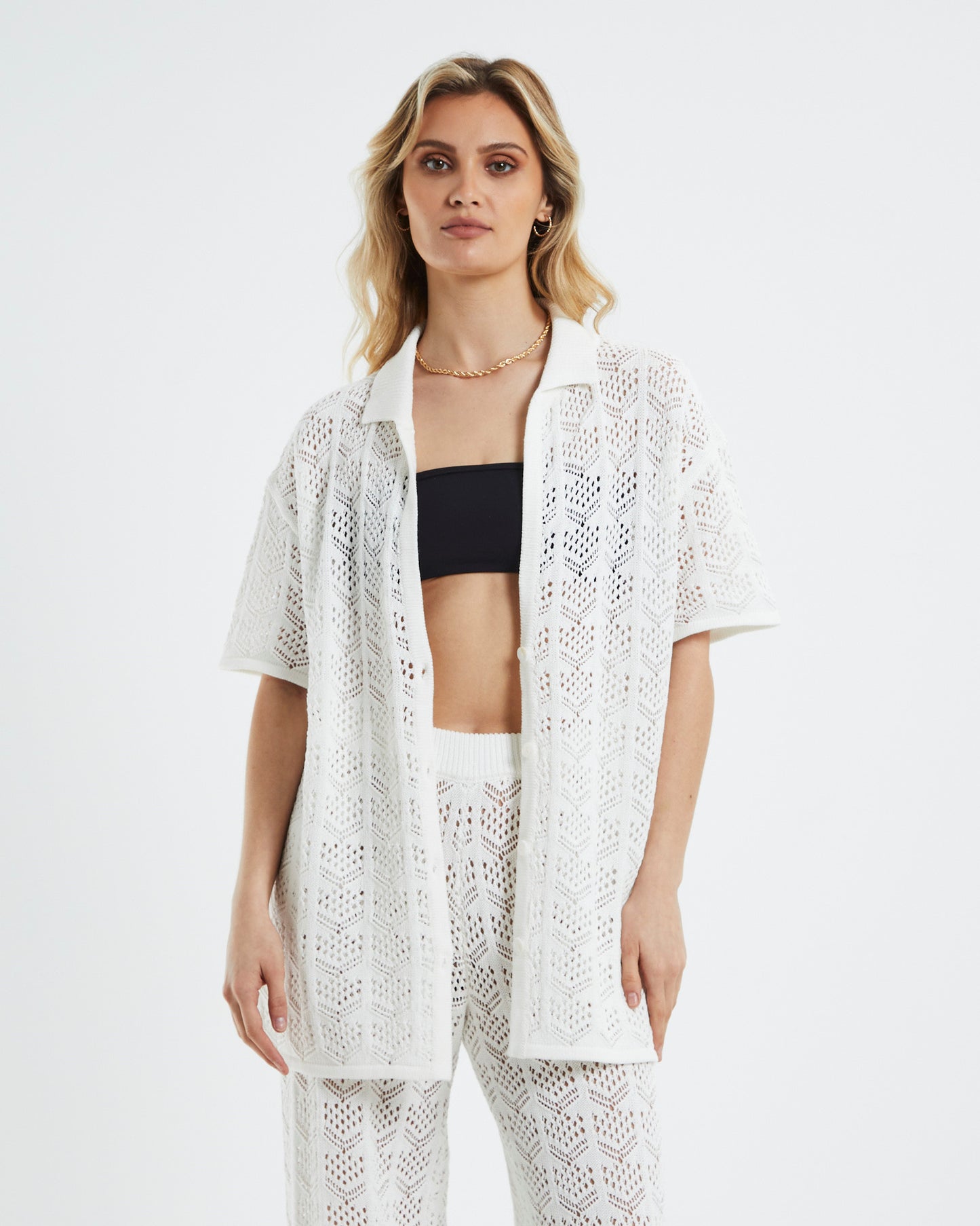 Skyla Crochet Longline Shirt White