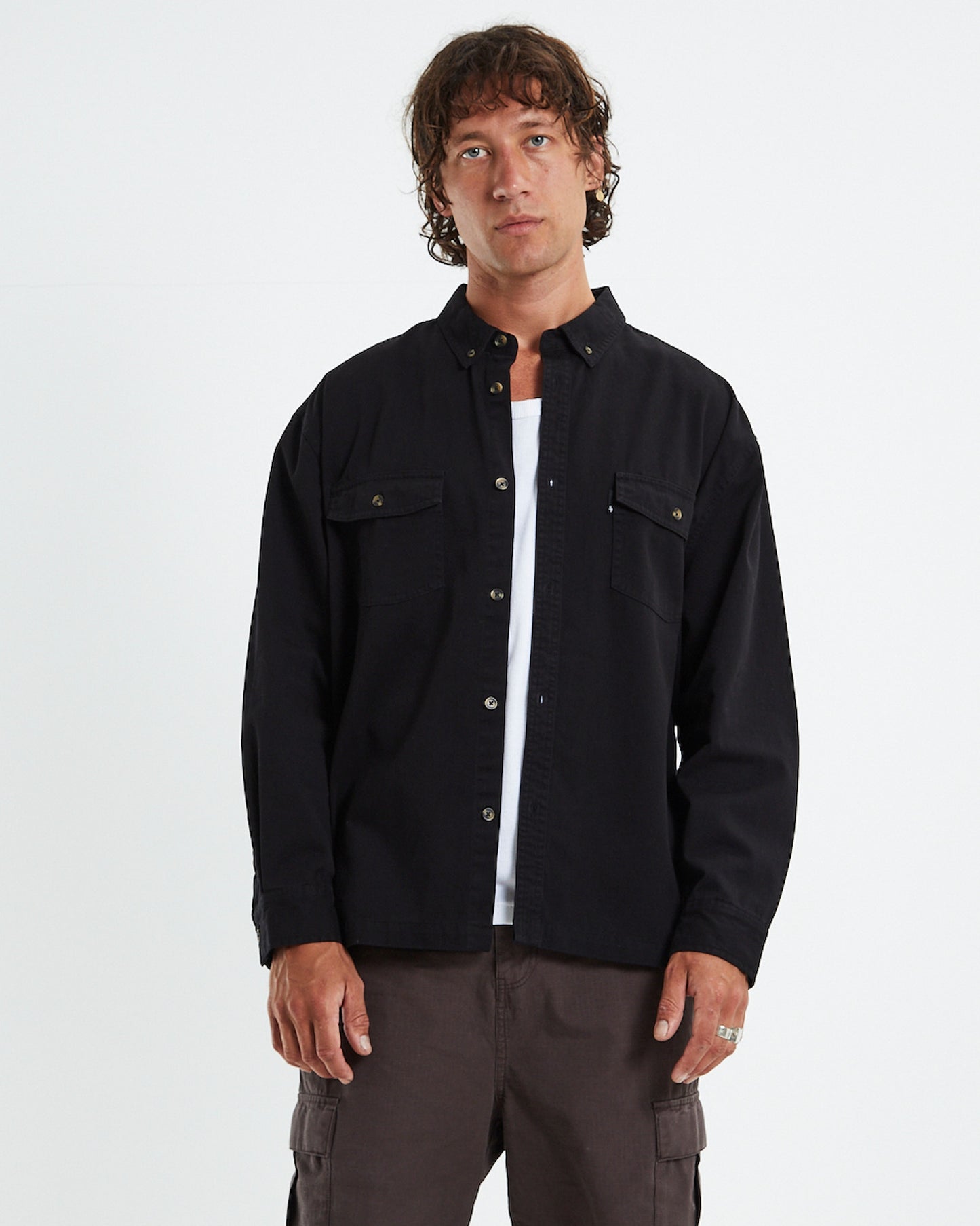 Long Sleeve Worker Shirt Black