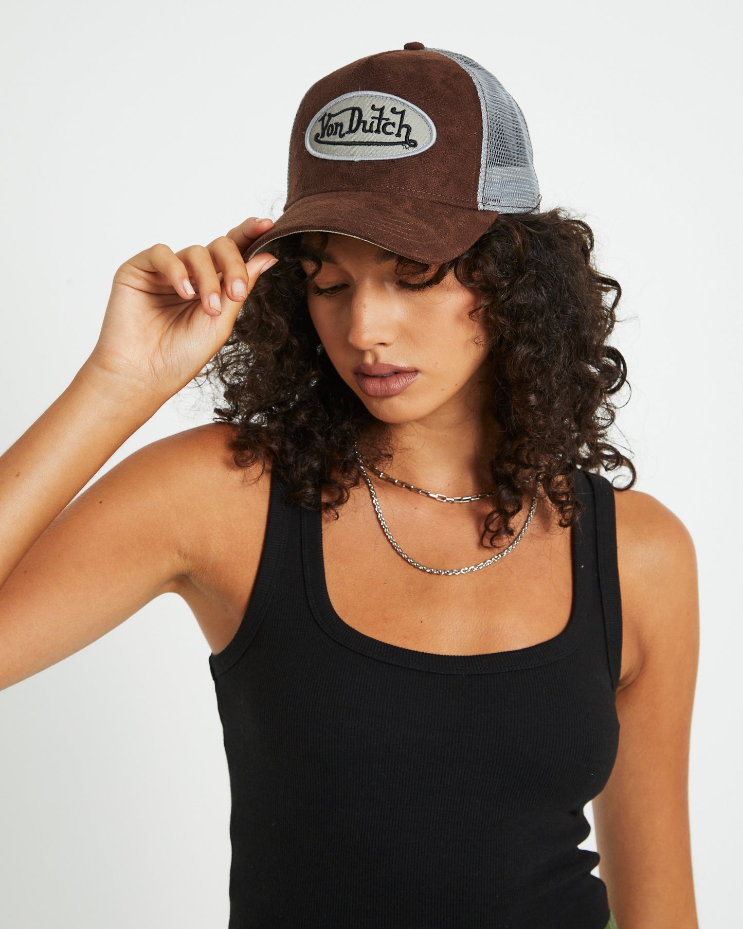 Suede Trucker Cap in Borwn/White