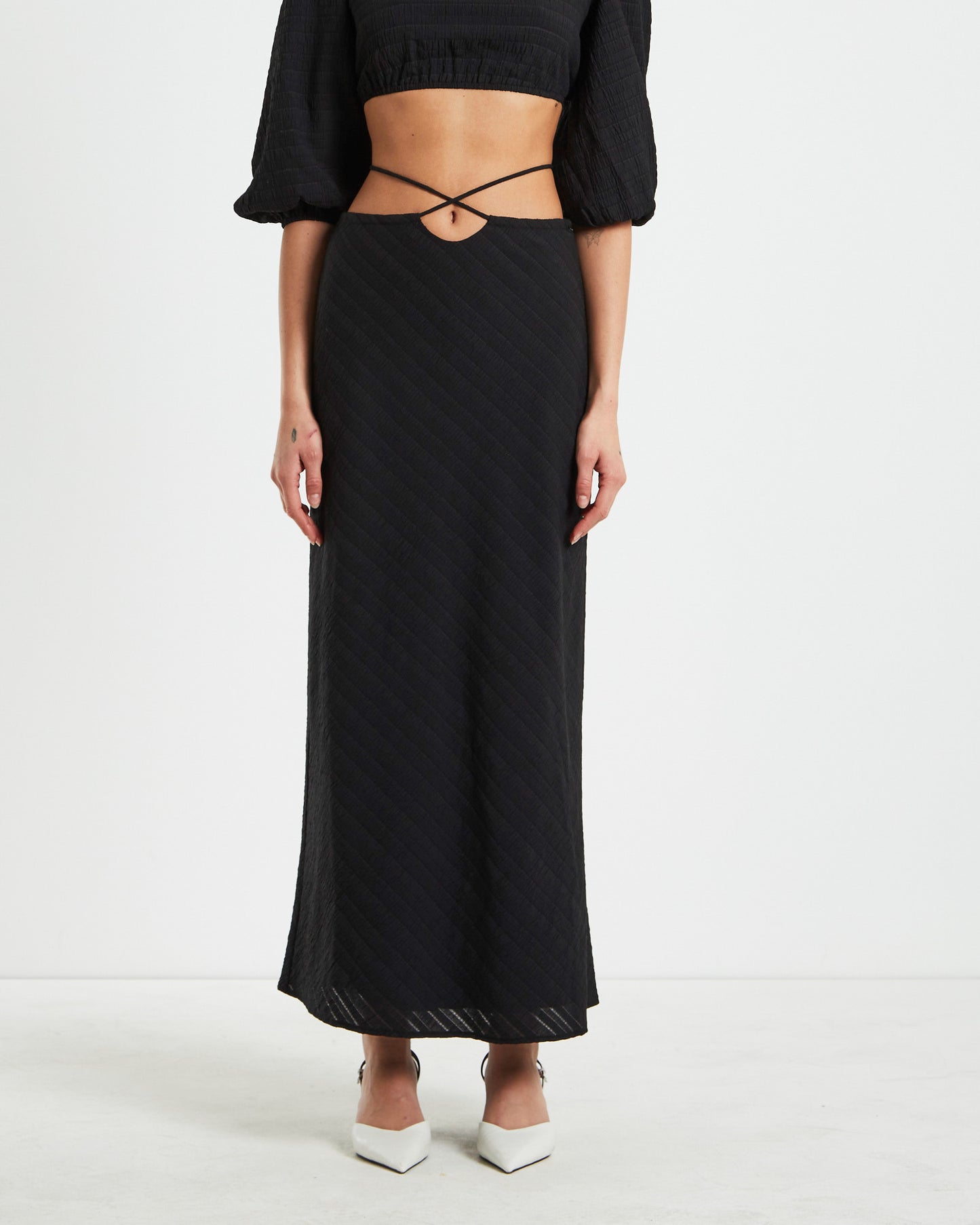 Wren Wrap Midi Skirt in Black