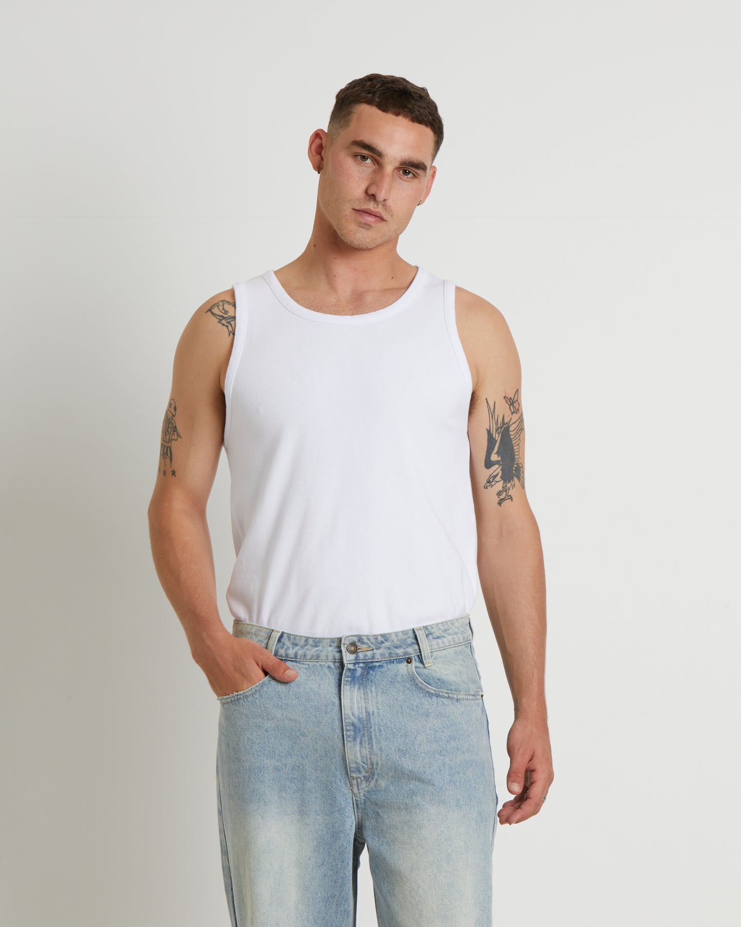 Paramount Ribbed Singlet in White
