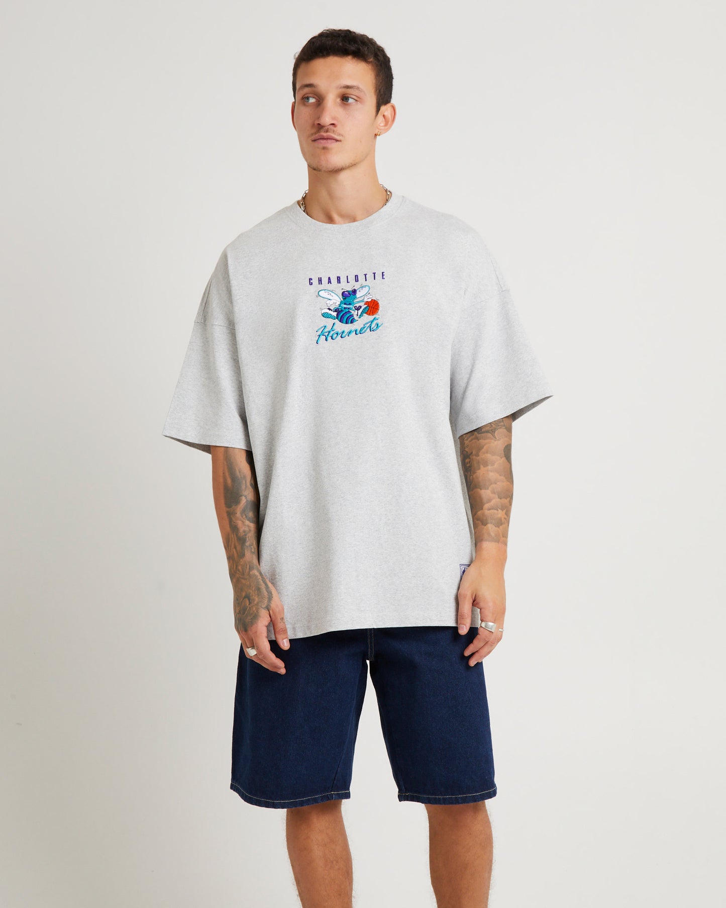 Tri Logo Hornets Oversized T-Shirt in Vintage Grey Marle