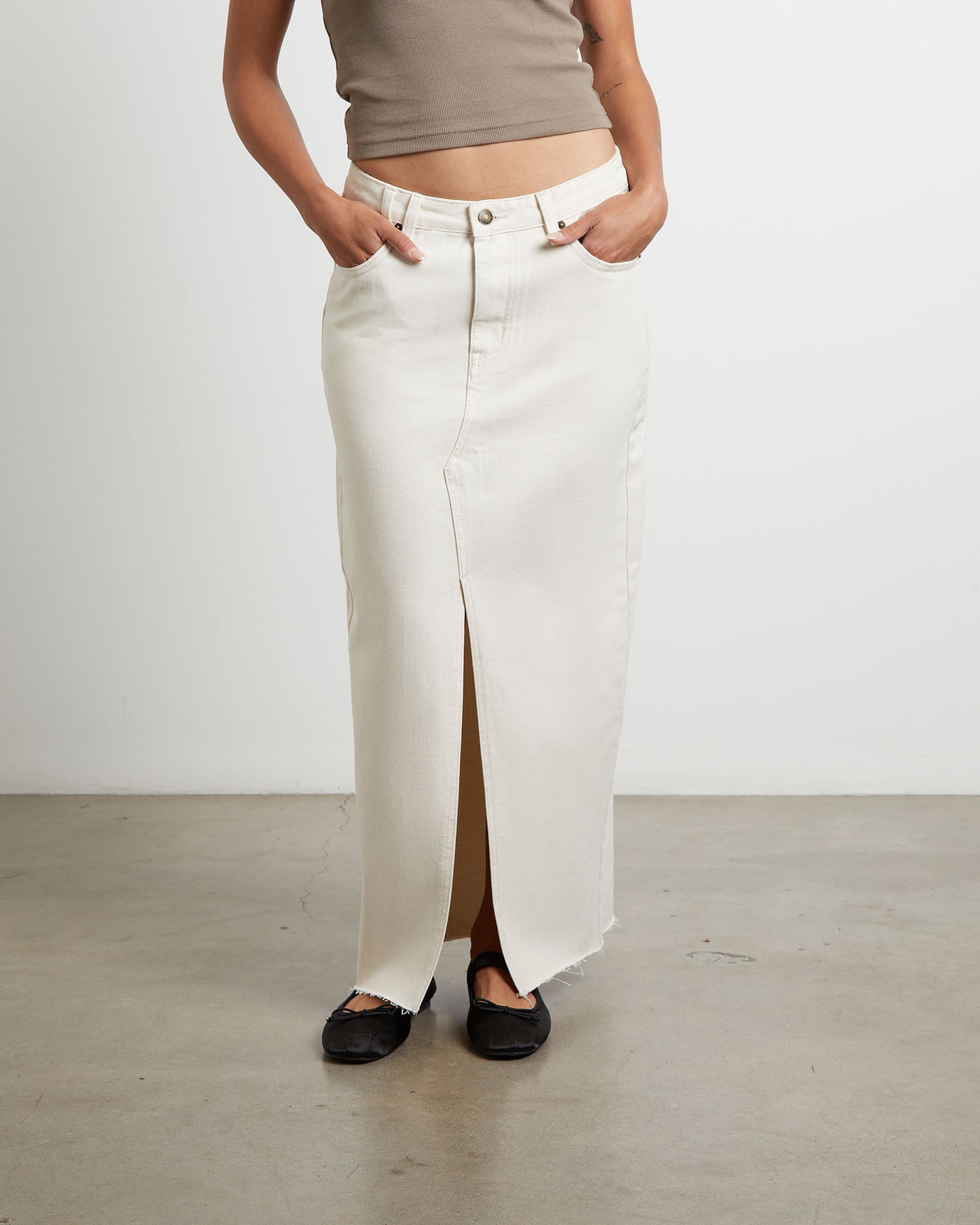 Eva Maxi Denim Skirt in Chalk
