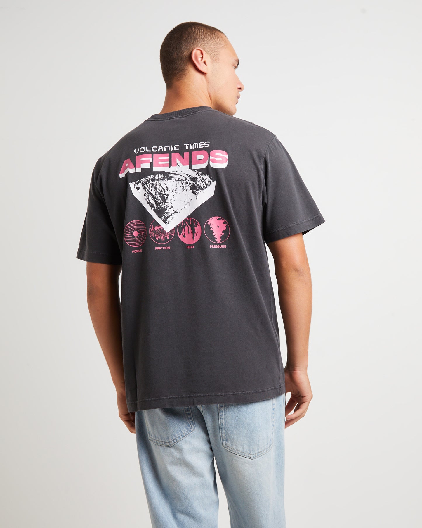 Volcanic Times Recycled Retro Fit T-Shirt in Stone Black