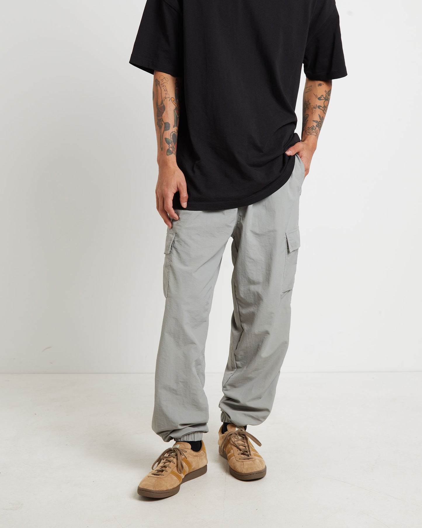 Nylon Cargo Jogger Pants in Grey