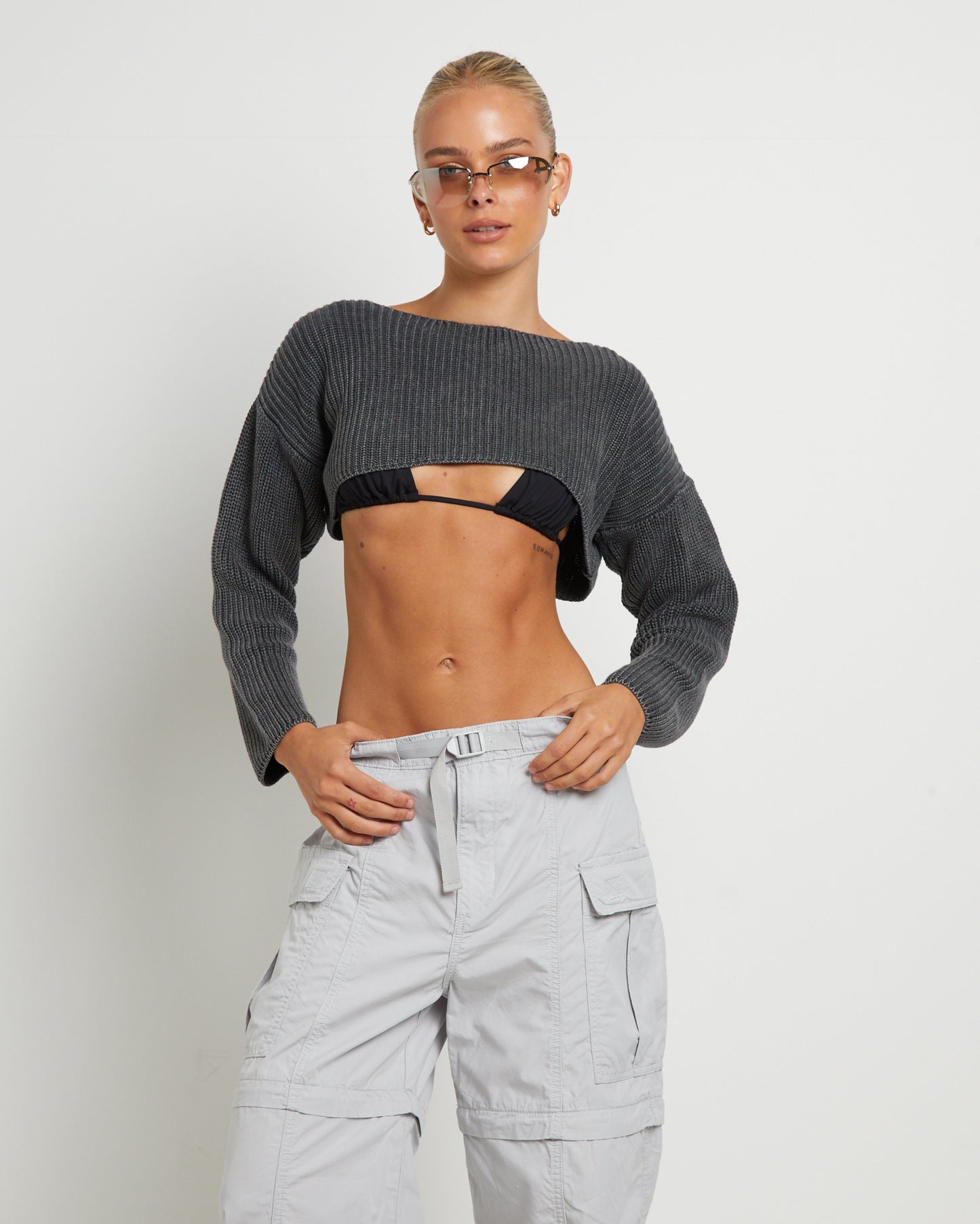 BDG Acid Wash Shrug in Charcoal