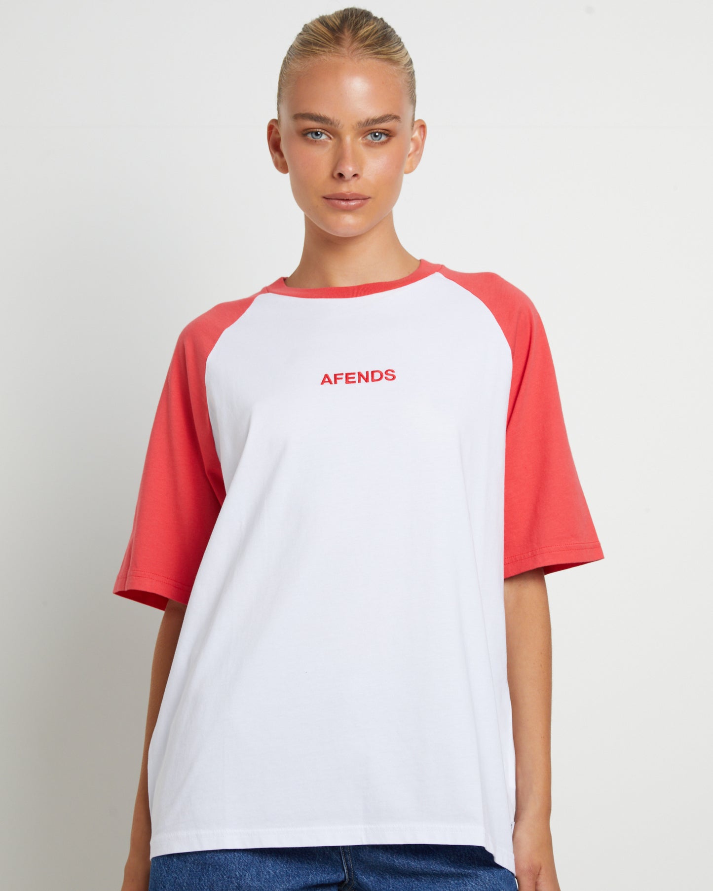 Ryan Recycled Oversized Raglan T-Shirt in Hibiscus