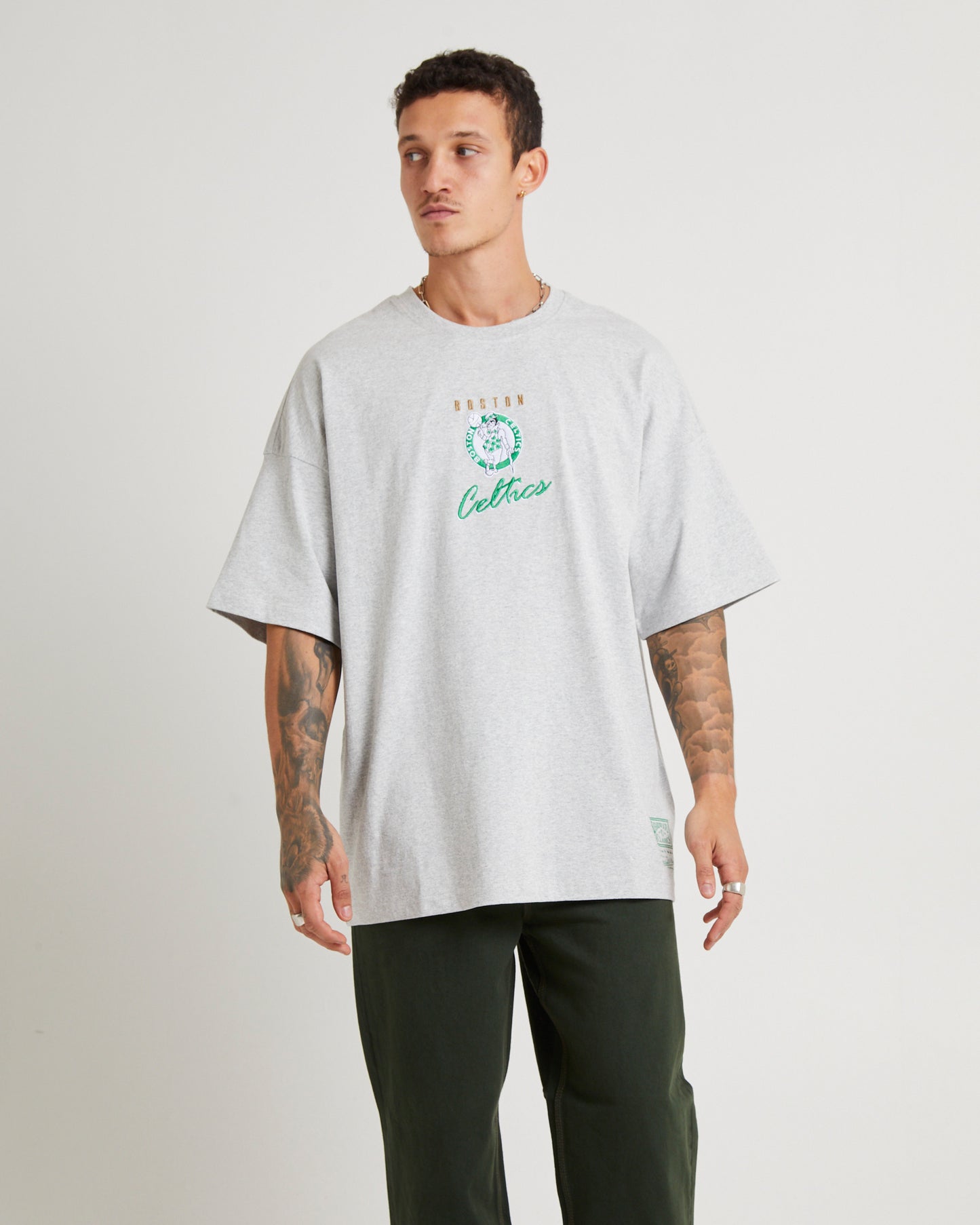 Tri Logo Celtics Oversized Short Sleeve T-Shirt in Vintage Grey Marle