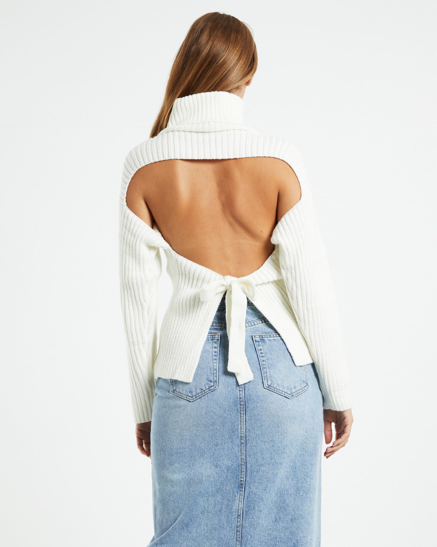 Amina Tie Back Boxy Knit Jumper White