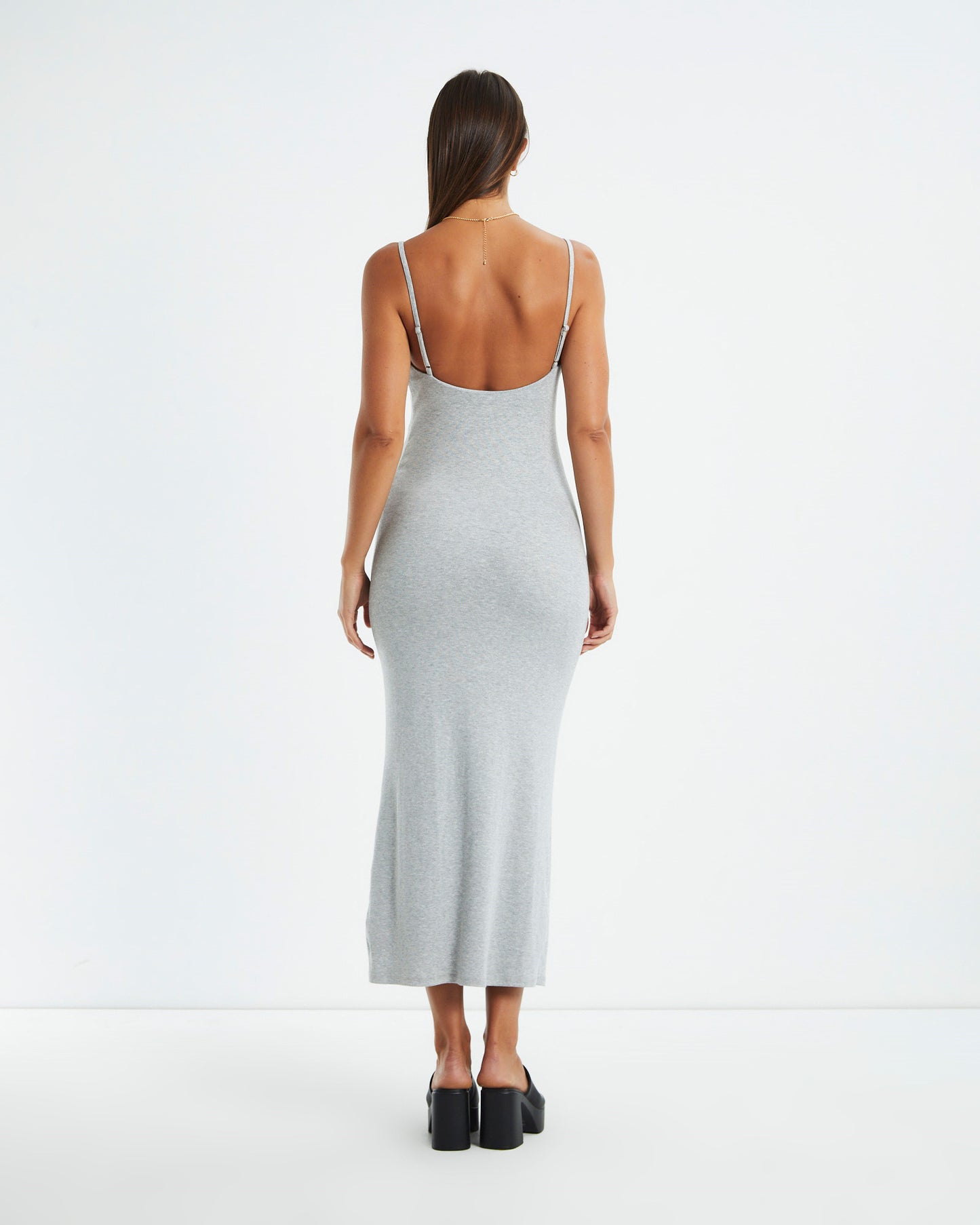 Polly Slinky Slip Dress Grey Marle