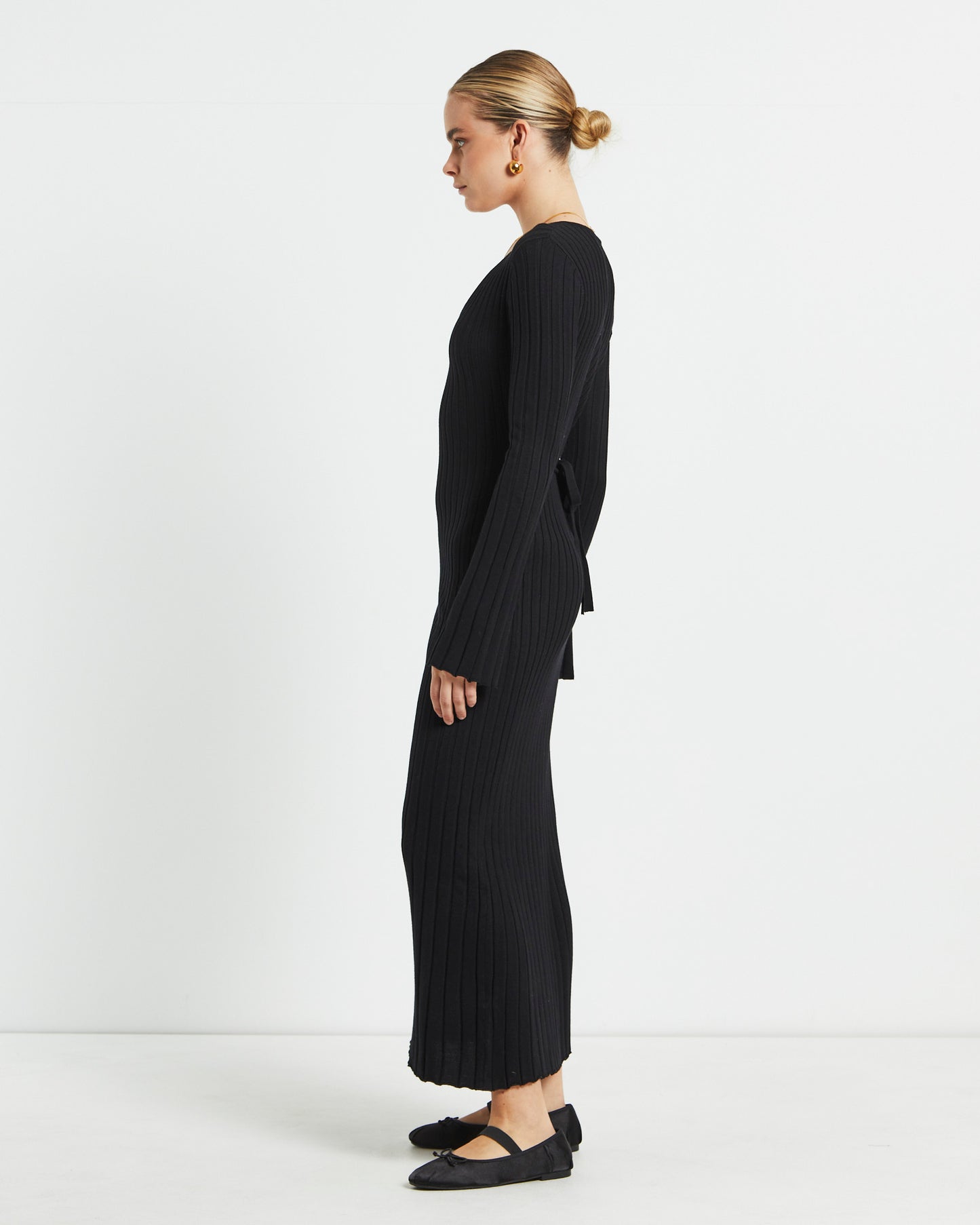 Sophie Long Sleeve Rib Knit Dress Black