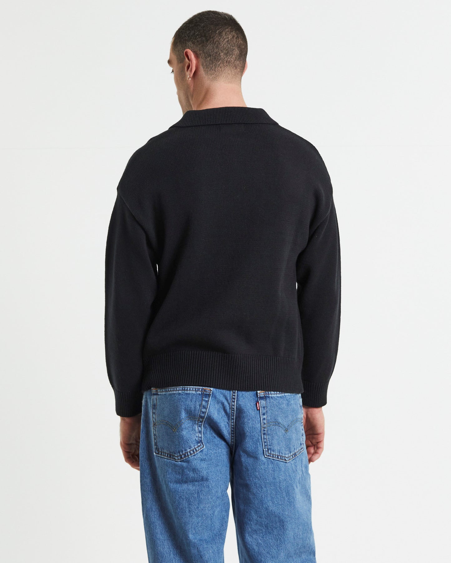 Relaxed Cable Knit Zip Through Black