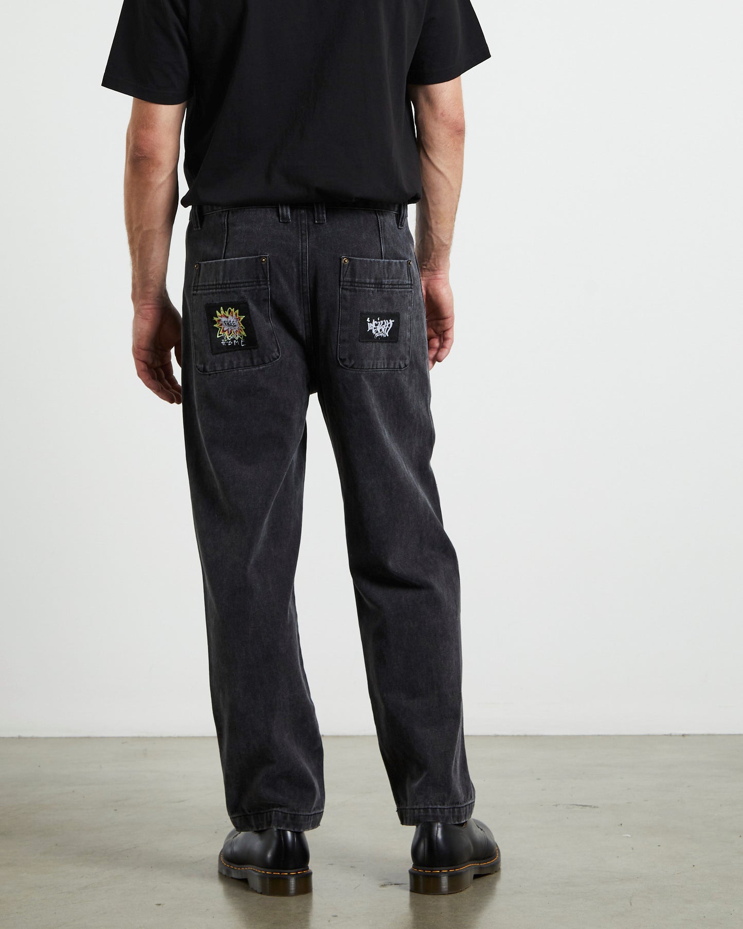 Good Home Double Knee Denim Worker Pants Black