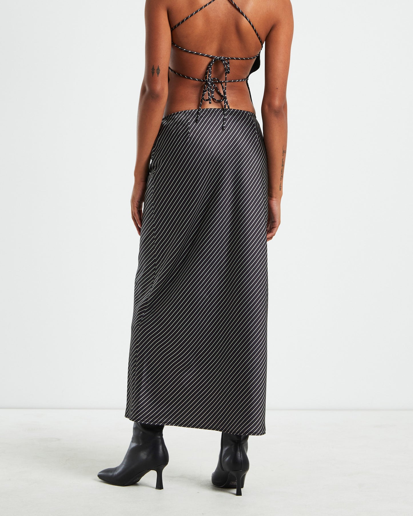 Gianna Satin Stripe Slip Skirt Black