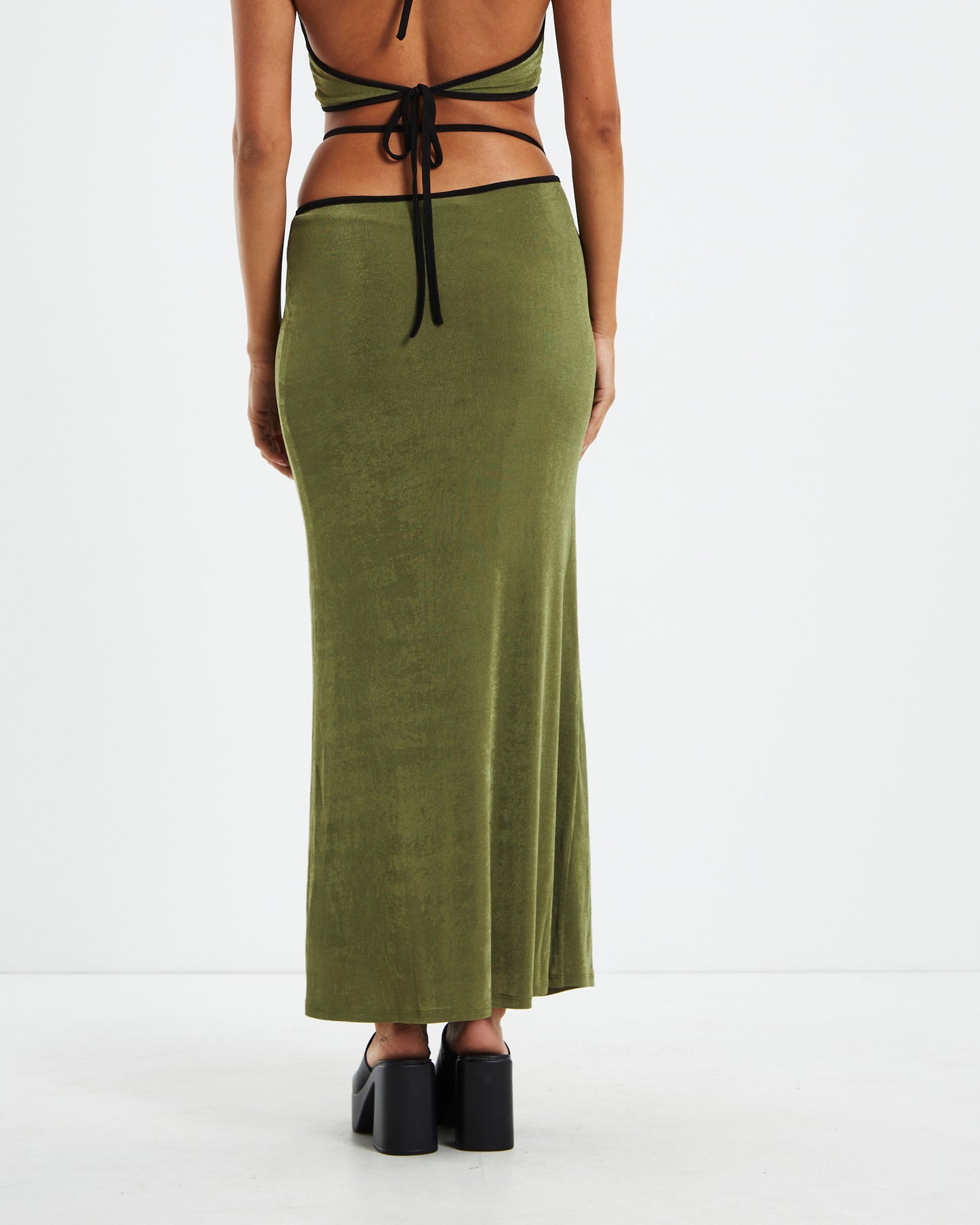 Slinky Keyhole Maxi Skirt Green