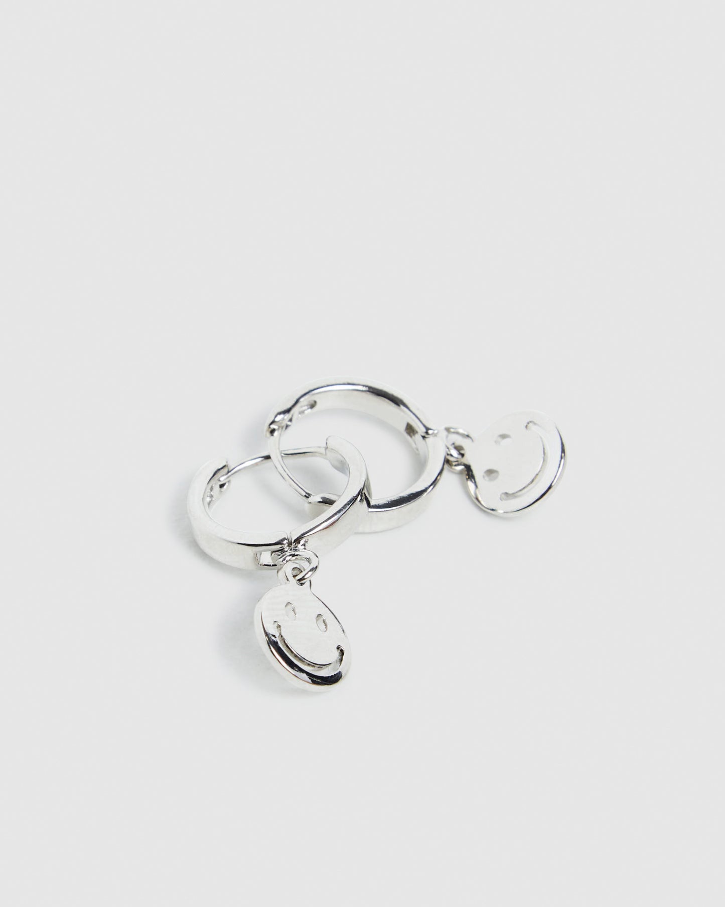 Smiley Huggie Earring Set Silver