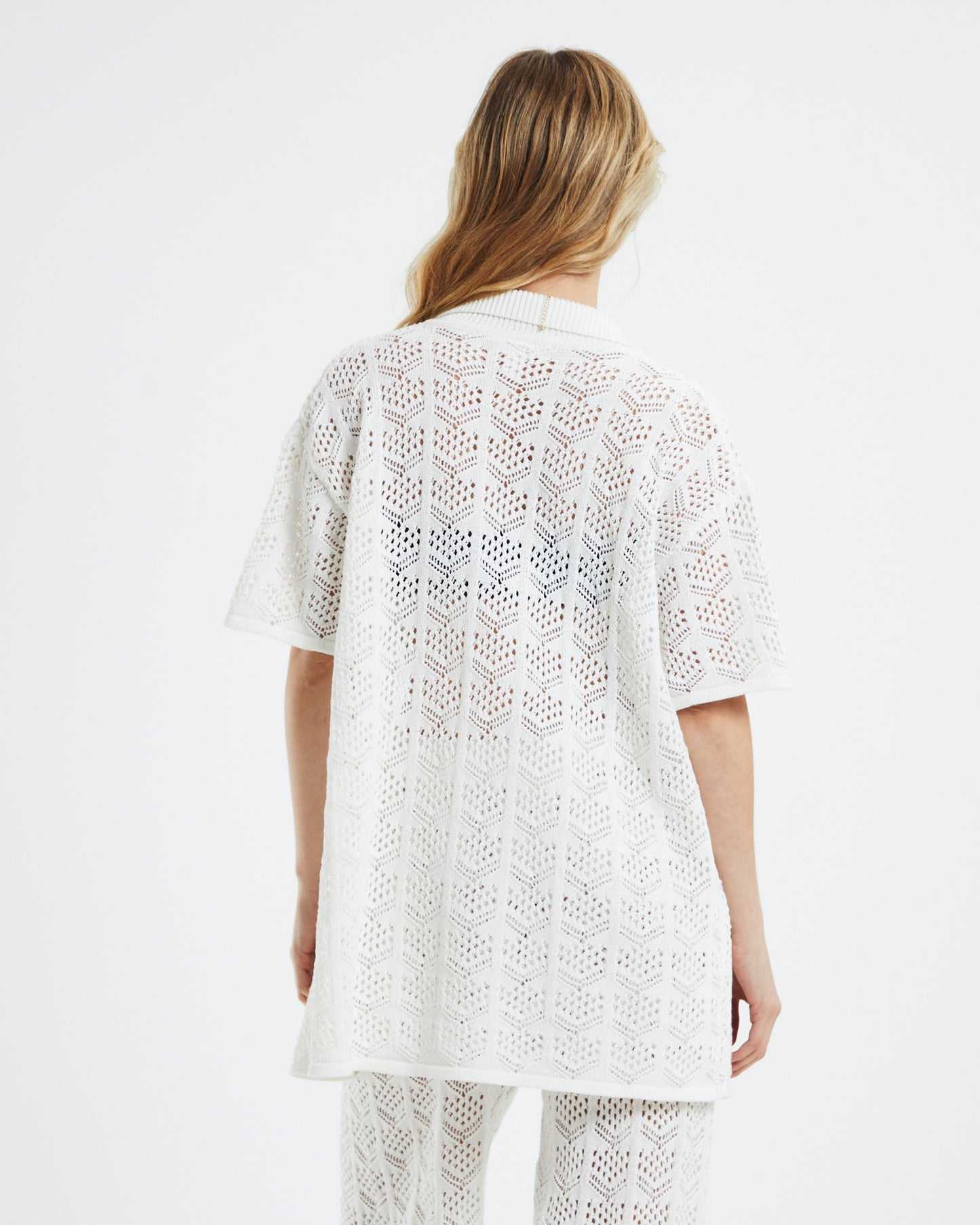Skyla Crochet Longline Shirt White