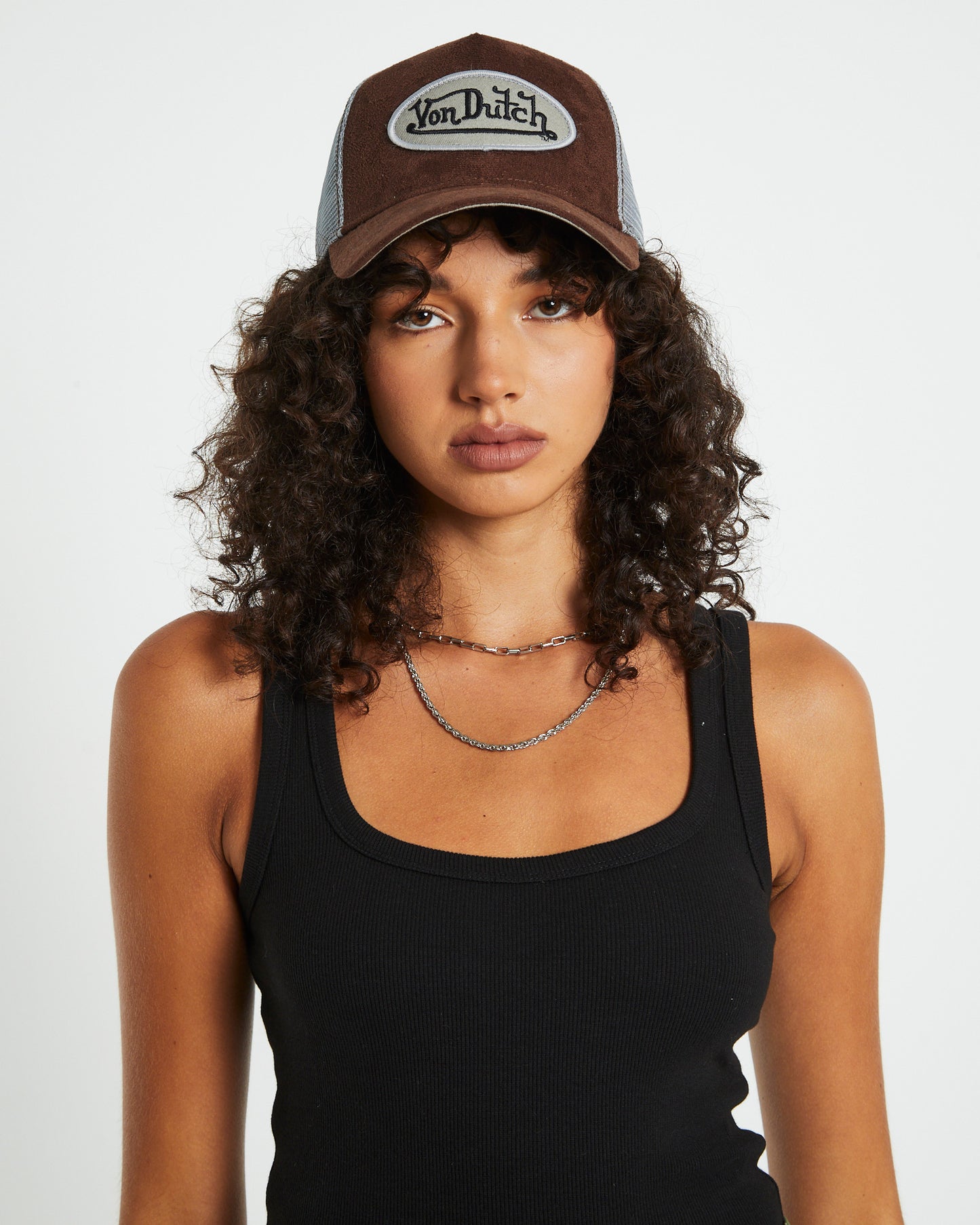 Suede Trucker Cap in Borwn/White