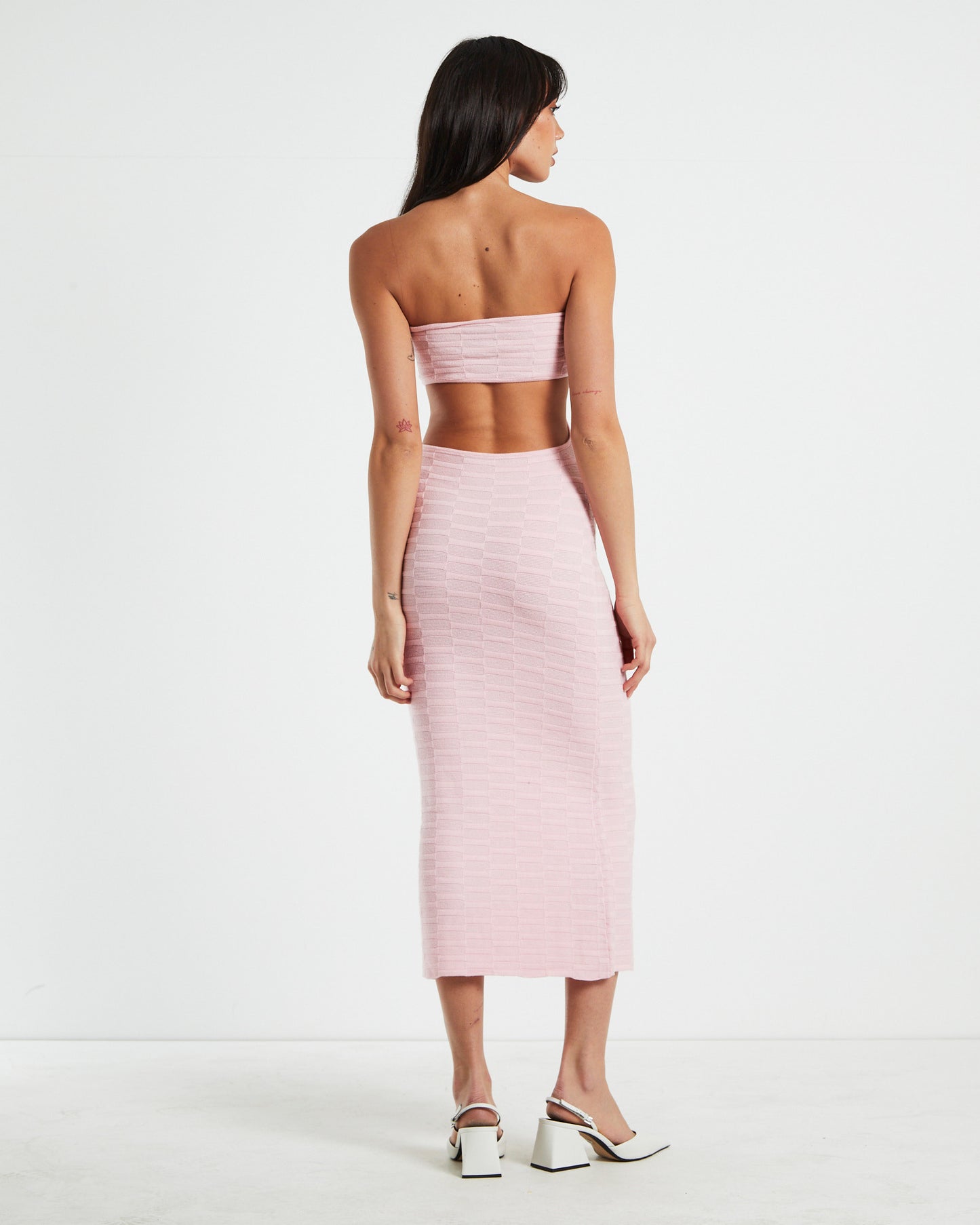 Alana Keyhole Knit Midi Dress in Pink