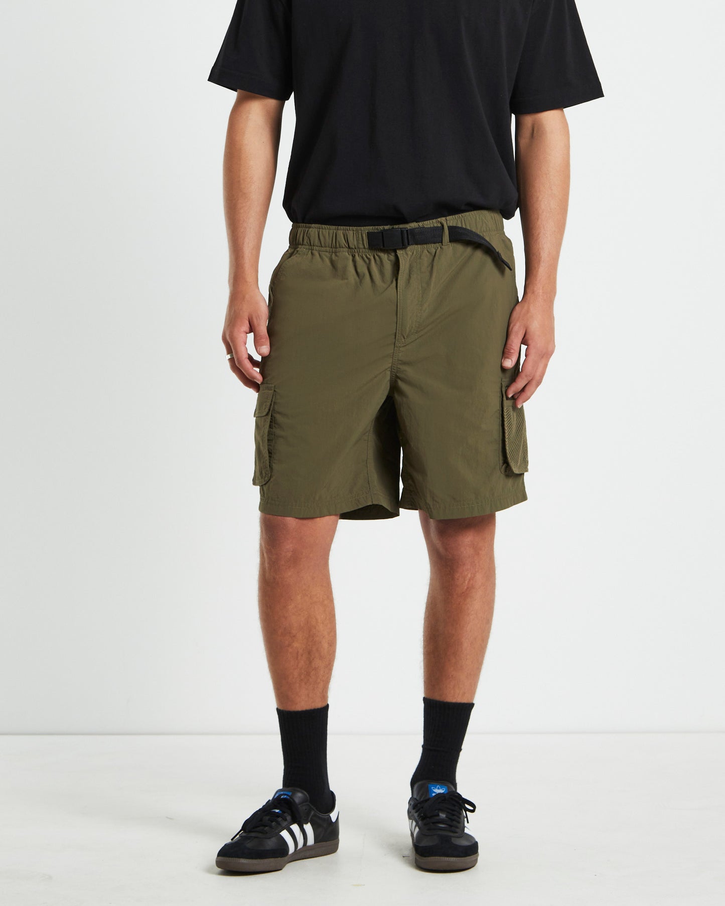 Multi Pocket Utility Cargo Shorts in Army Green