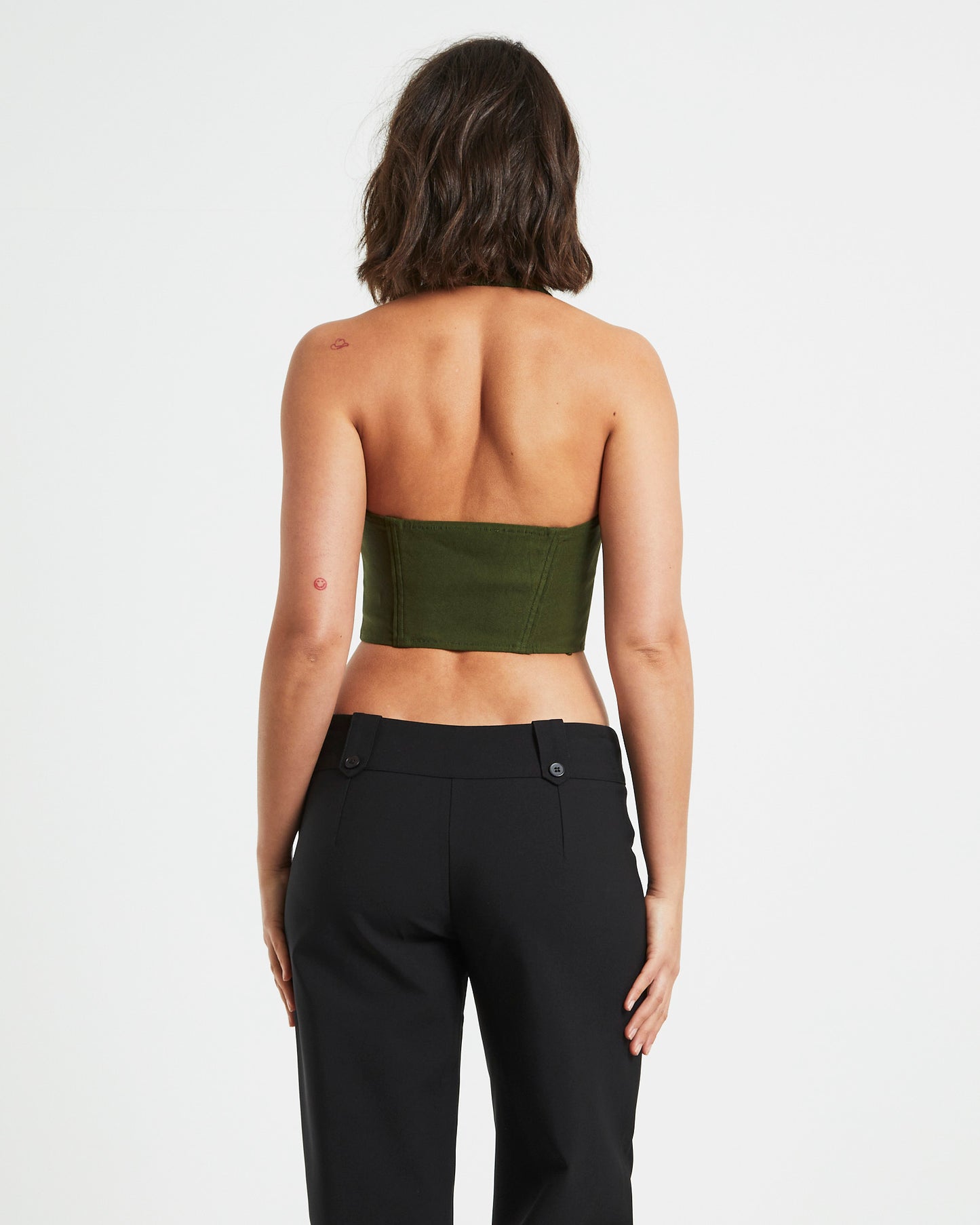 Athena Zip Front Halter Neck Corset in Khaki Green