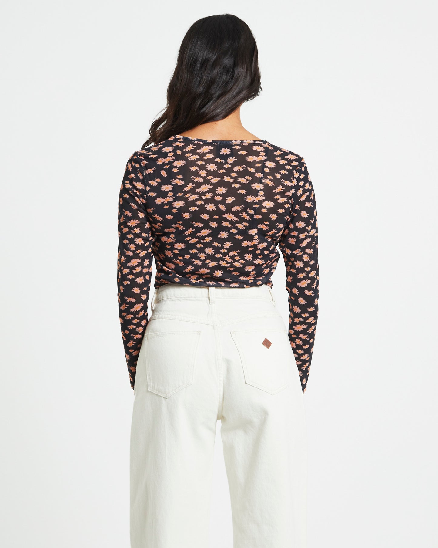Hazey Recycled Sheer Long Sleeve Top in Black Floral