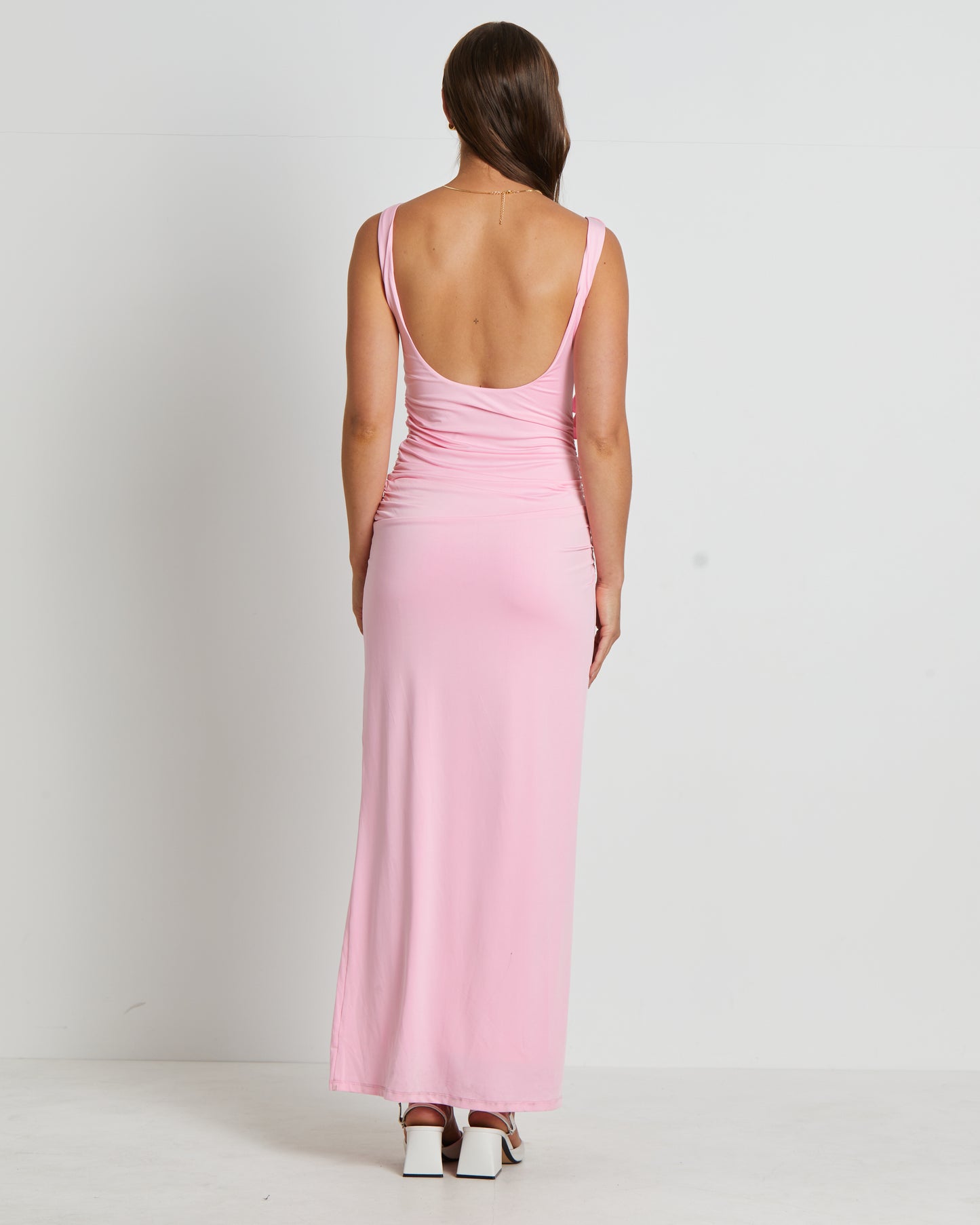 Dovie Corsage Midi Dress in Barbie Pink