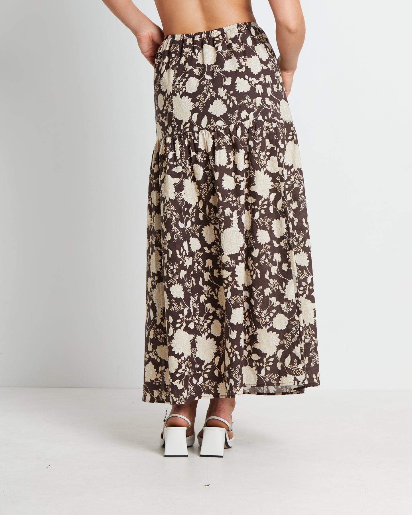 Melody Linen Maxi Skirt in Brown Assorted