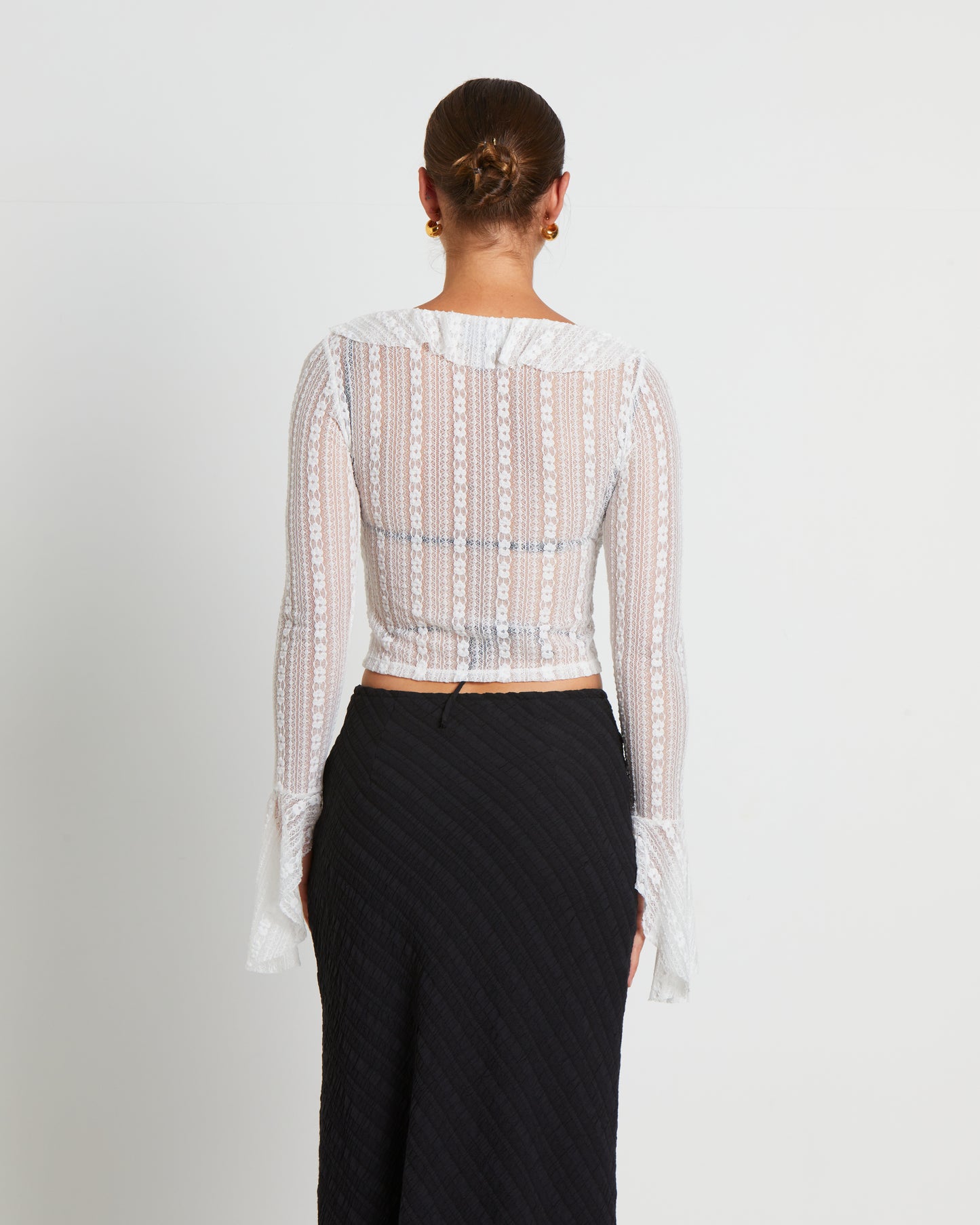 Janie Fairy Core Lace Plunge Shirt in Cream