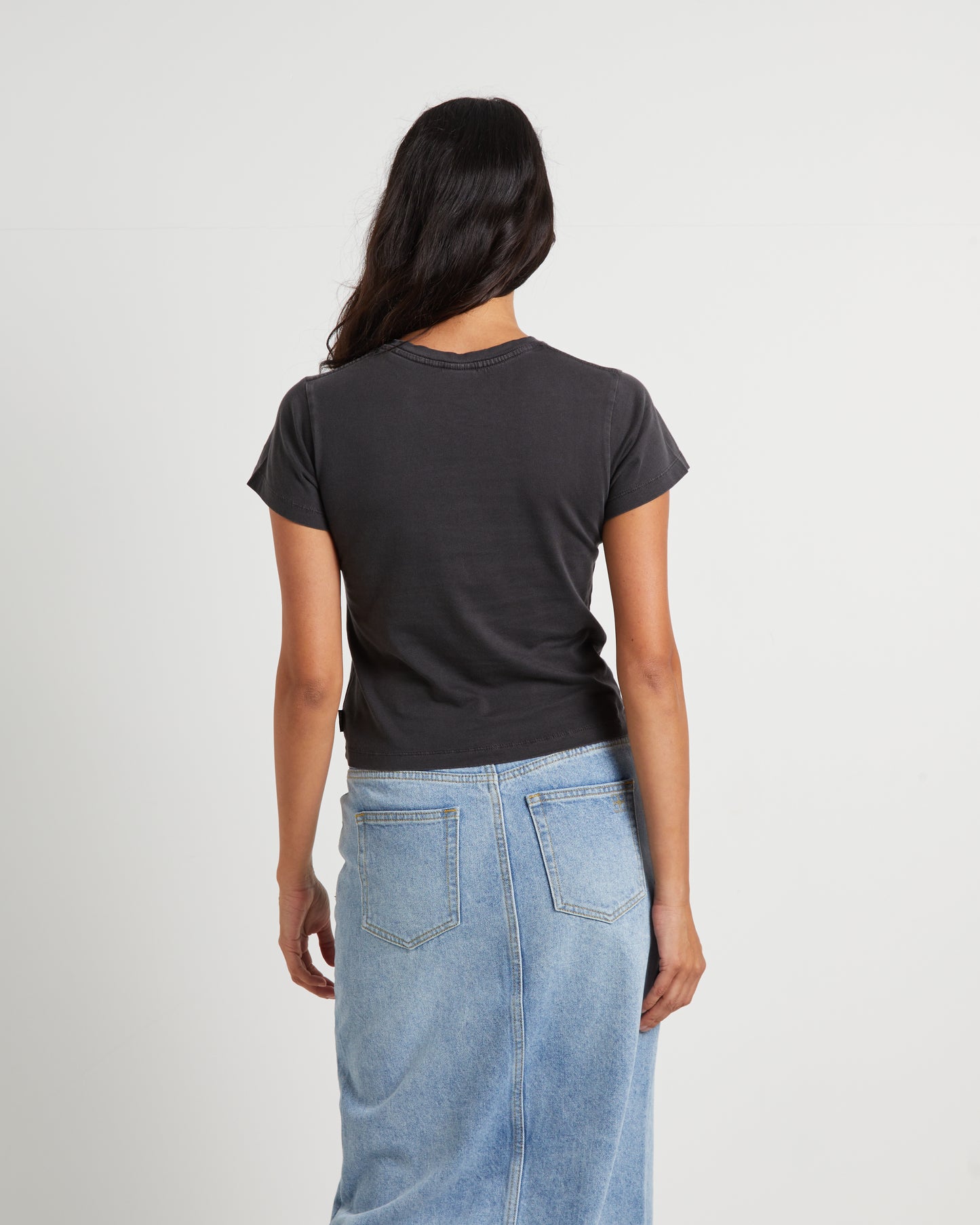 Burning Recycled Baby Tee in Stone Black