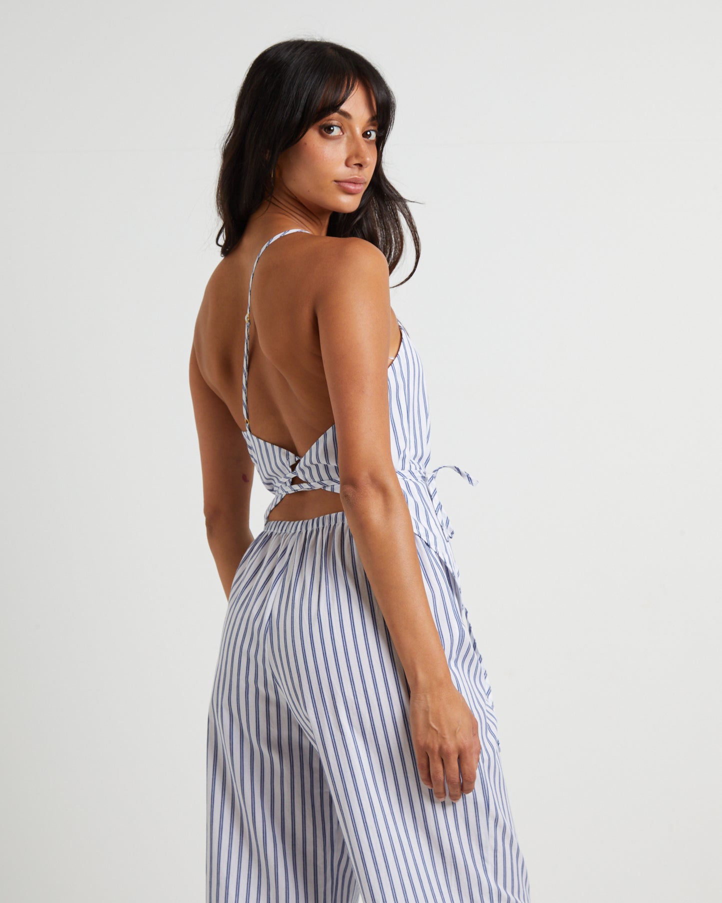 Adeline Asymmetric Cami Top in White Stripe
