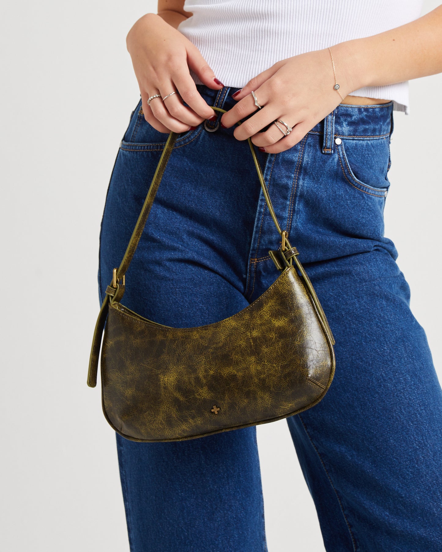 Cari Shoulder Bag Green Distressed