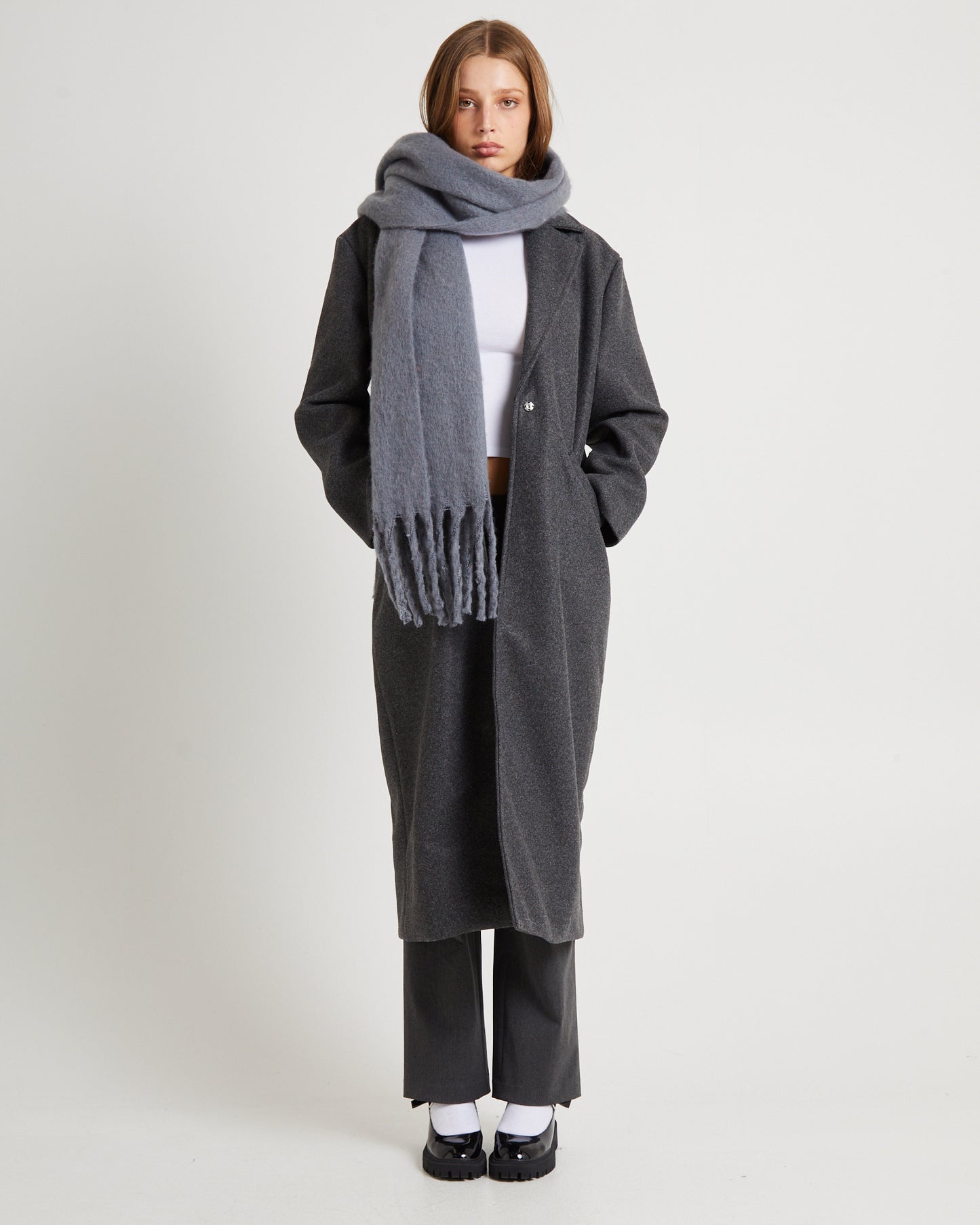 Grey Oversized Knit Scarf