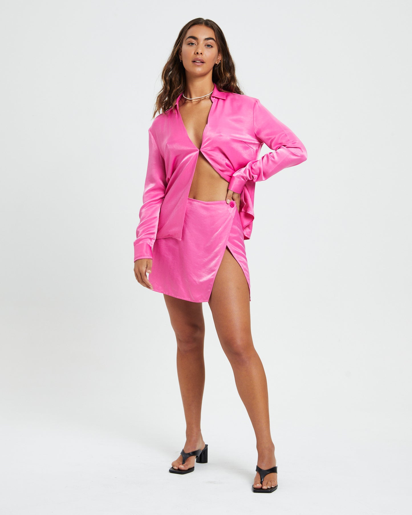 Izzie High Wrap Mini Skirt Pink