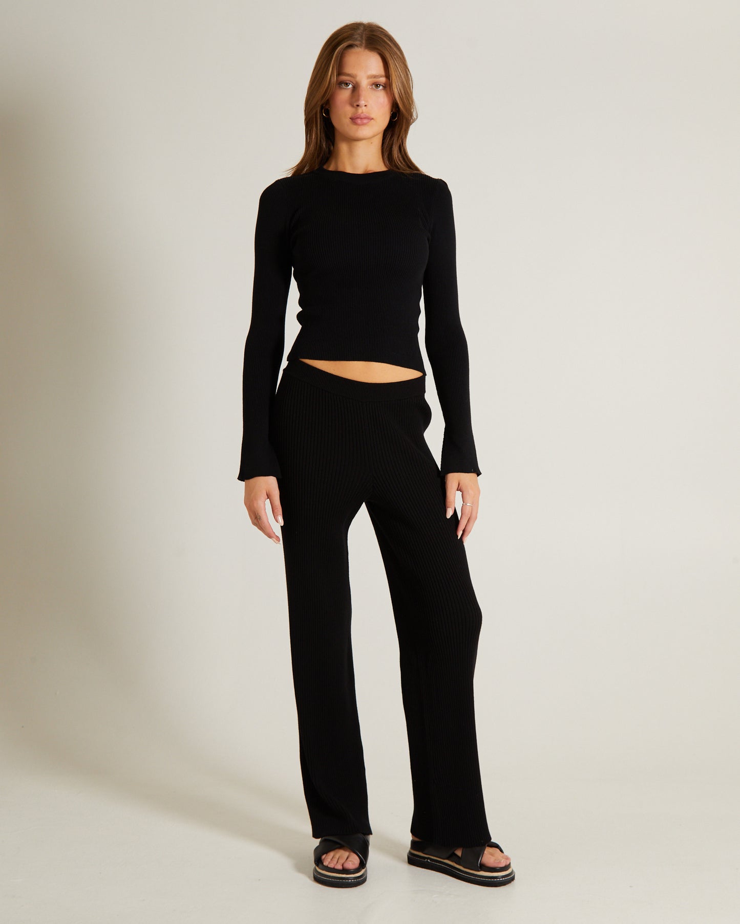 Luxe Knitted Long Sleeve Top in Black