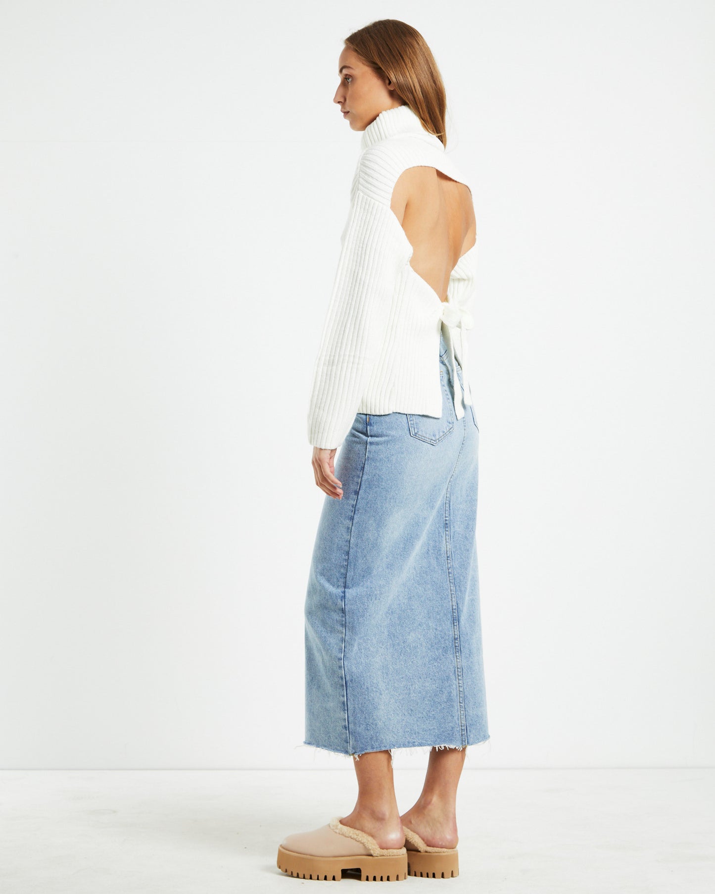 Amina Tie Back Boxy Knit Jumper White