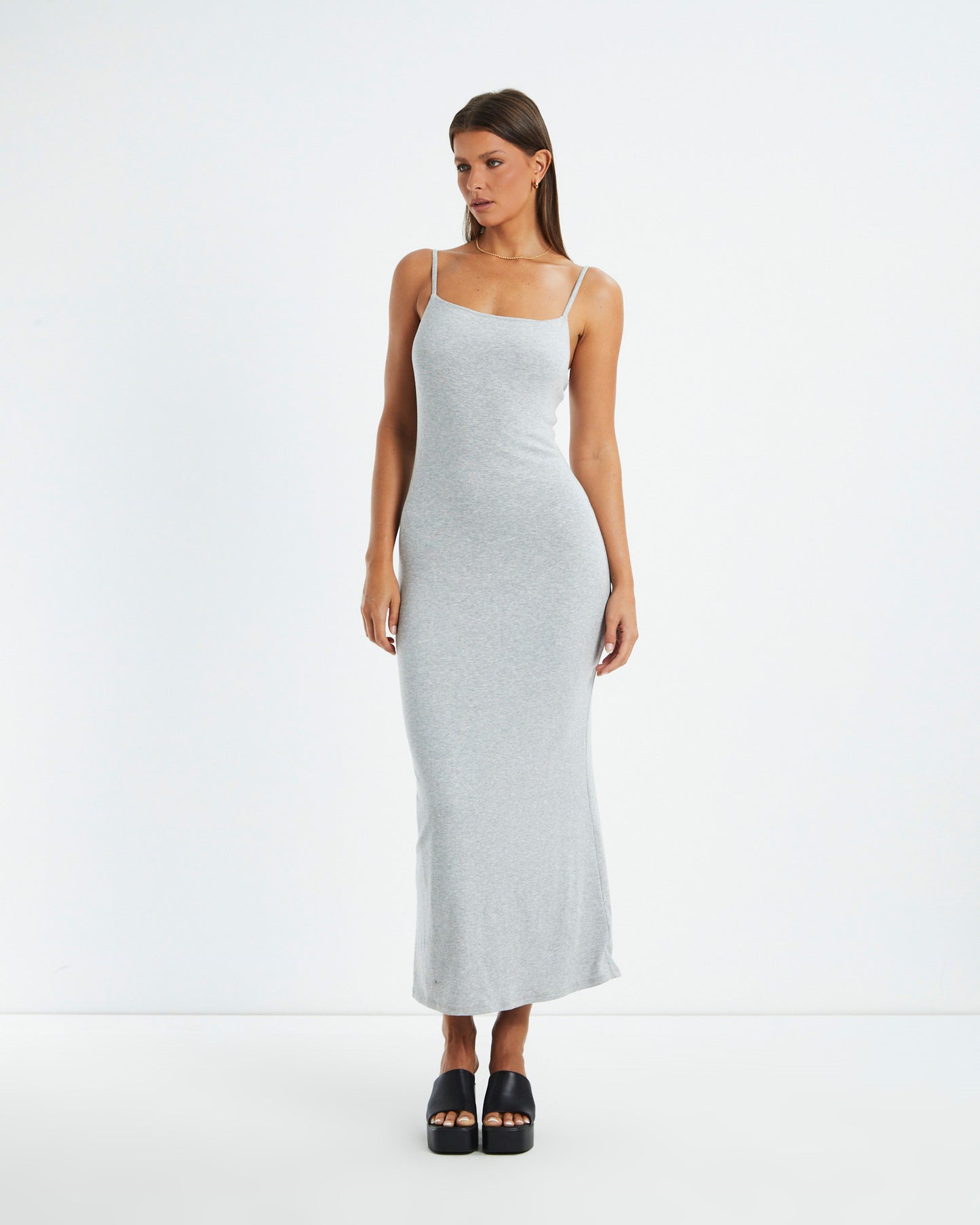 Polly Slinky Slip Dress Grey Marle