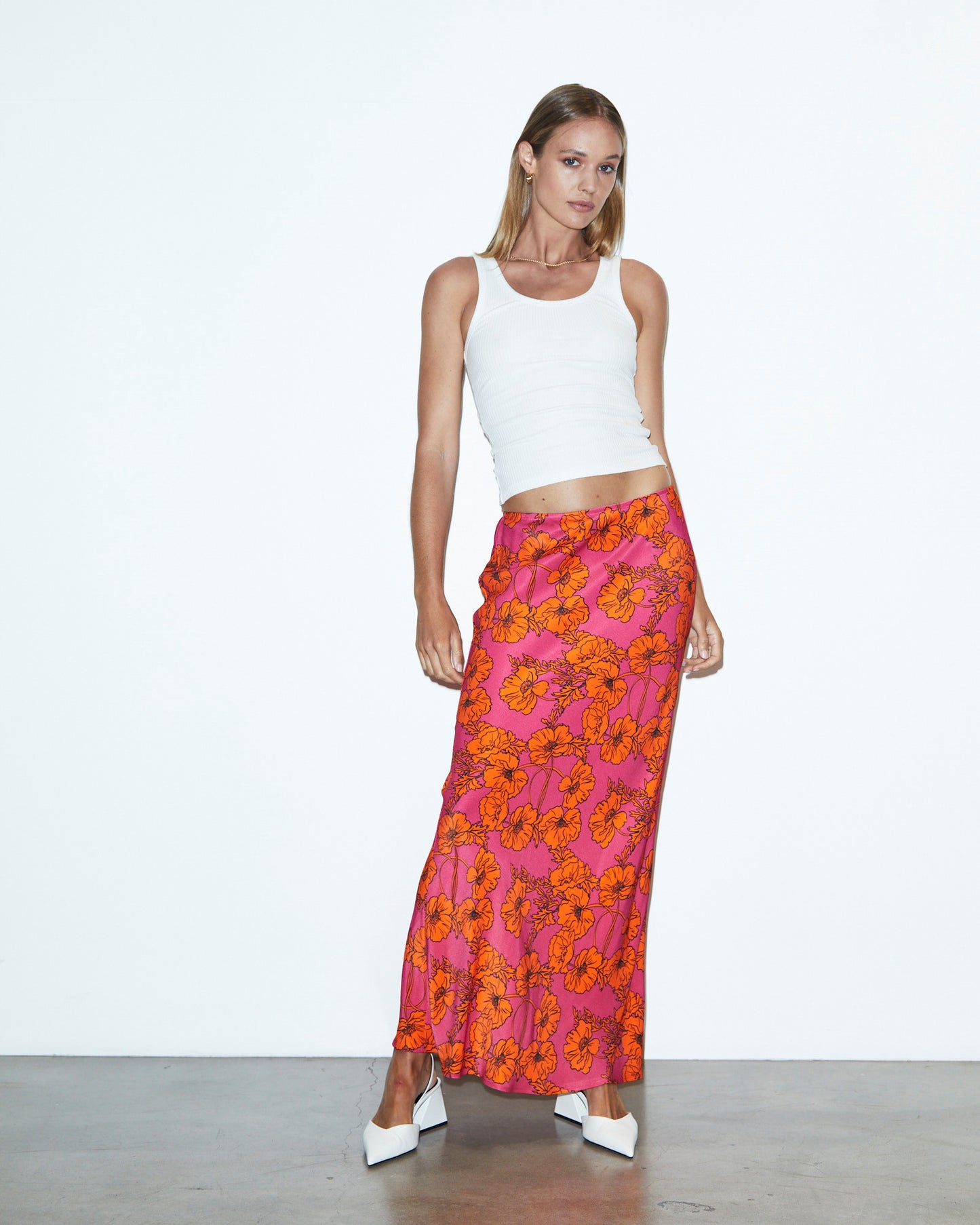 Penelope Bloom Low Rise Midi Skirt Pink
