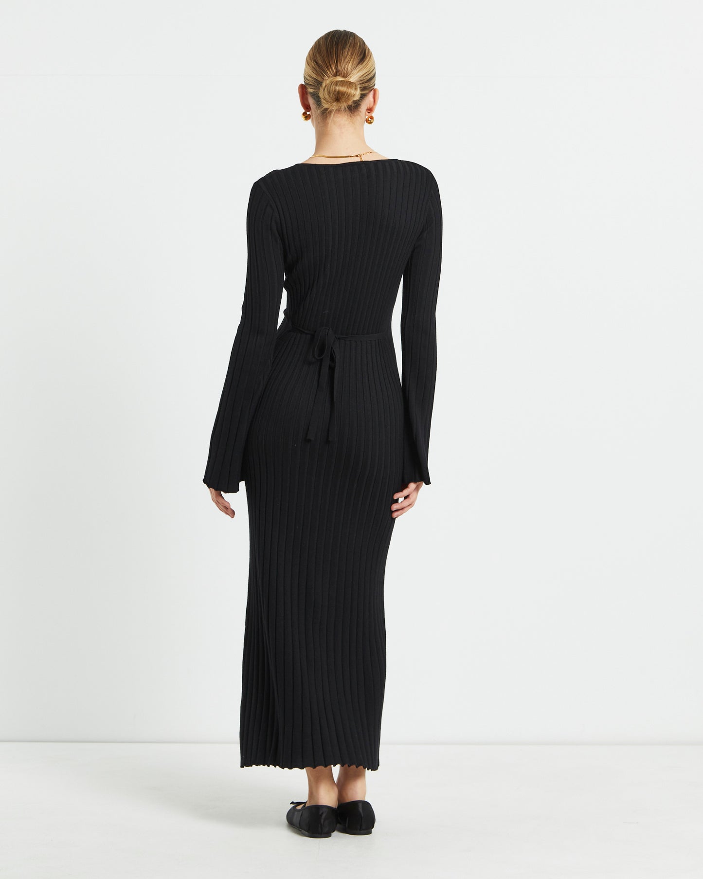 Sophie Long Sleeve Rib Knit Dress Black